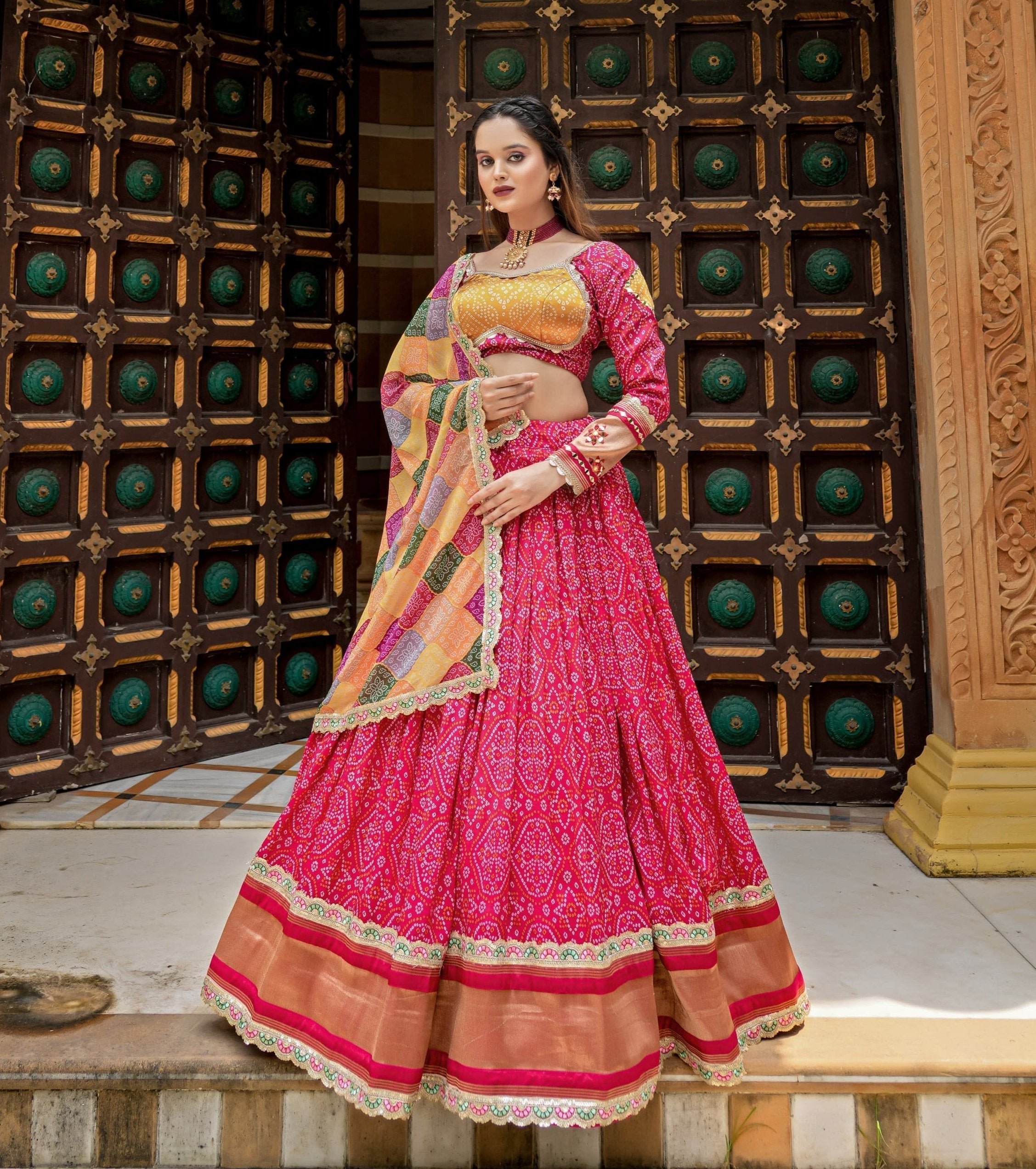 Amazing Rani Pink Gaji Silk Printed Zari Thread Sequins Worked Lehenga Choli - Ethnicwish
