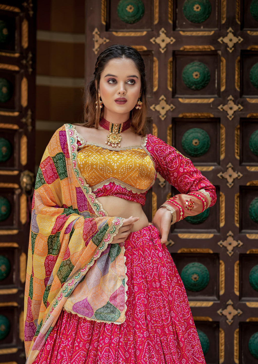 Amazing Rani Pink Gaji Silk Printed Zari Thread Sequins Worked Lehenga Choli - Ethnicwish