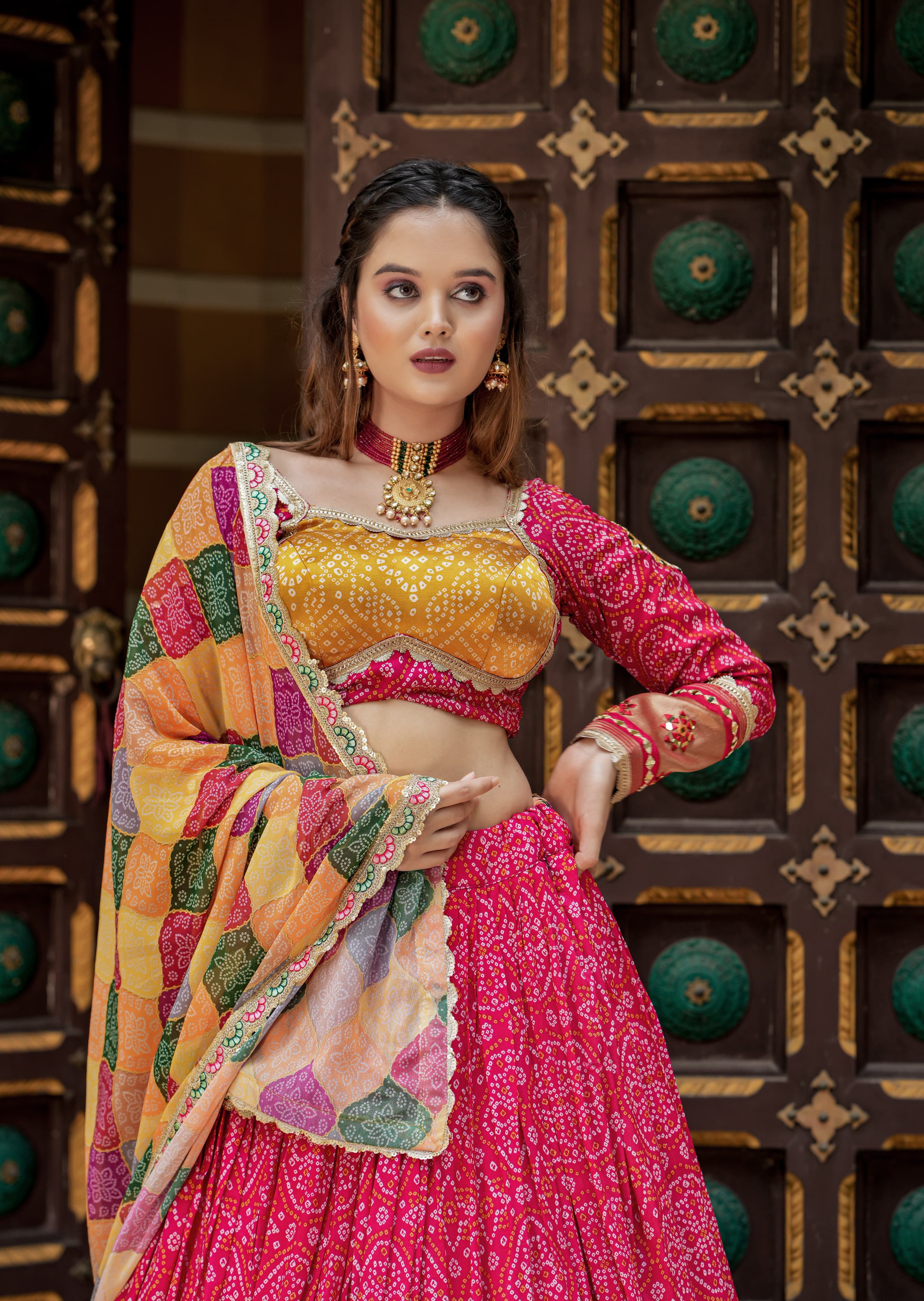 Amazing Rani Pink Gaji Silk Printed Zari Thread Sequins Worked Lehenga Choli - Ethnicwish