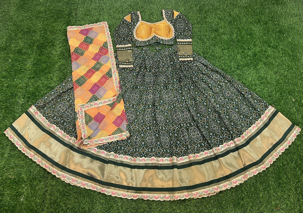 Alluring Green Gaji Silk Printed Zari Thread Sequins Worked Lehenga Choli - Ethnicwish