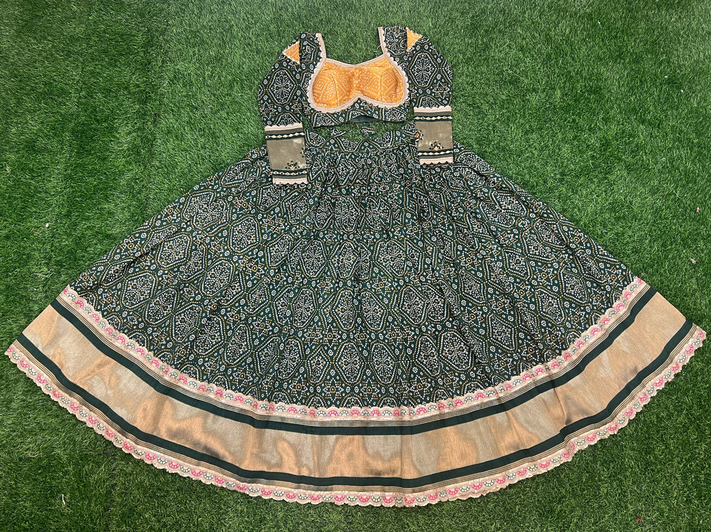 Alluring Green Gaji Silk Printed Zari Thread Sequins Worked Lehenga Choli - Ethnicwish