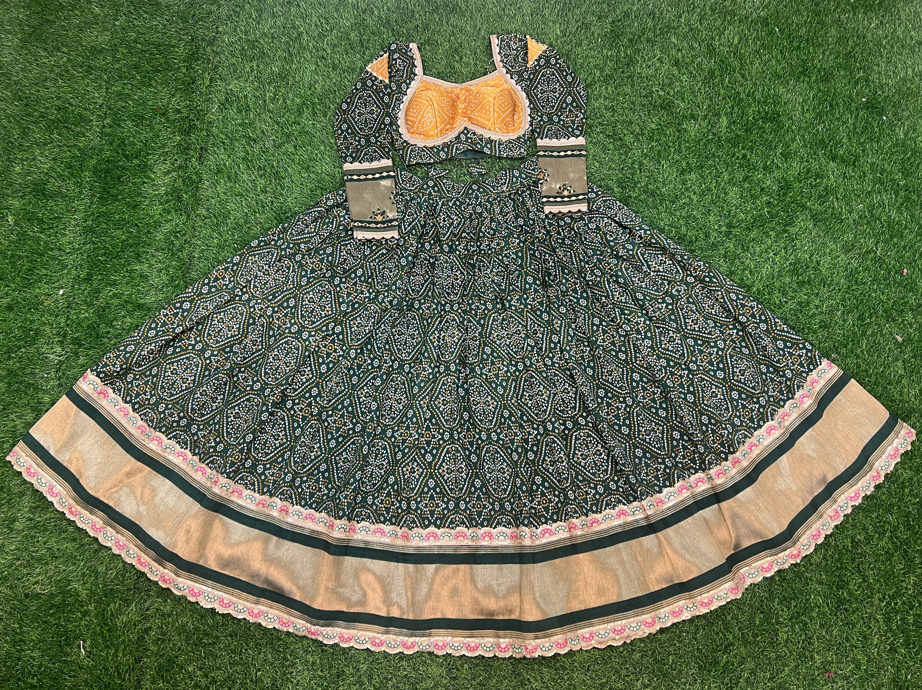 Alluring Green Gaji Silk Printed Zari Thread Sequins Worked Lehenga Choli - Ethnicwish