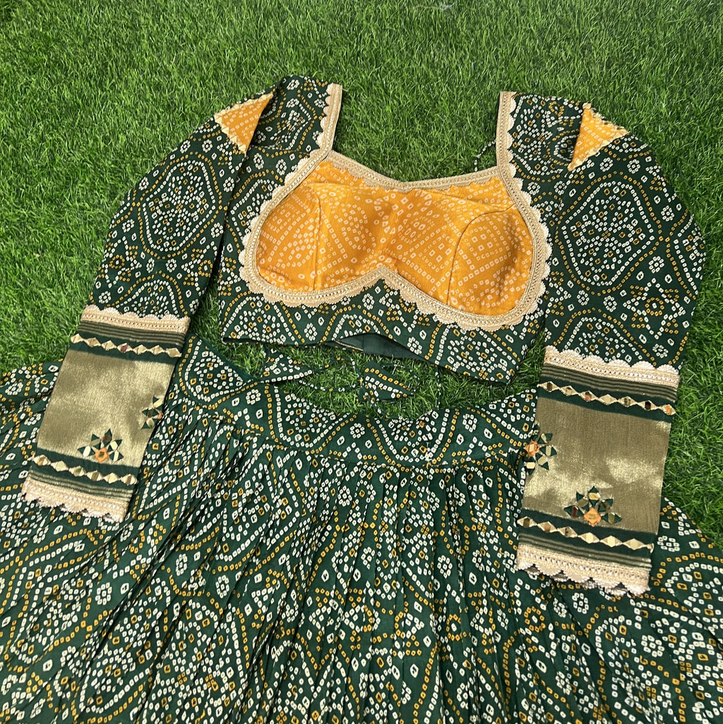 Alluring Green Gaji Silk Printed Zari Thread Sequins Worked Lehenga Choli - Ethnicwish