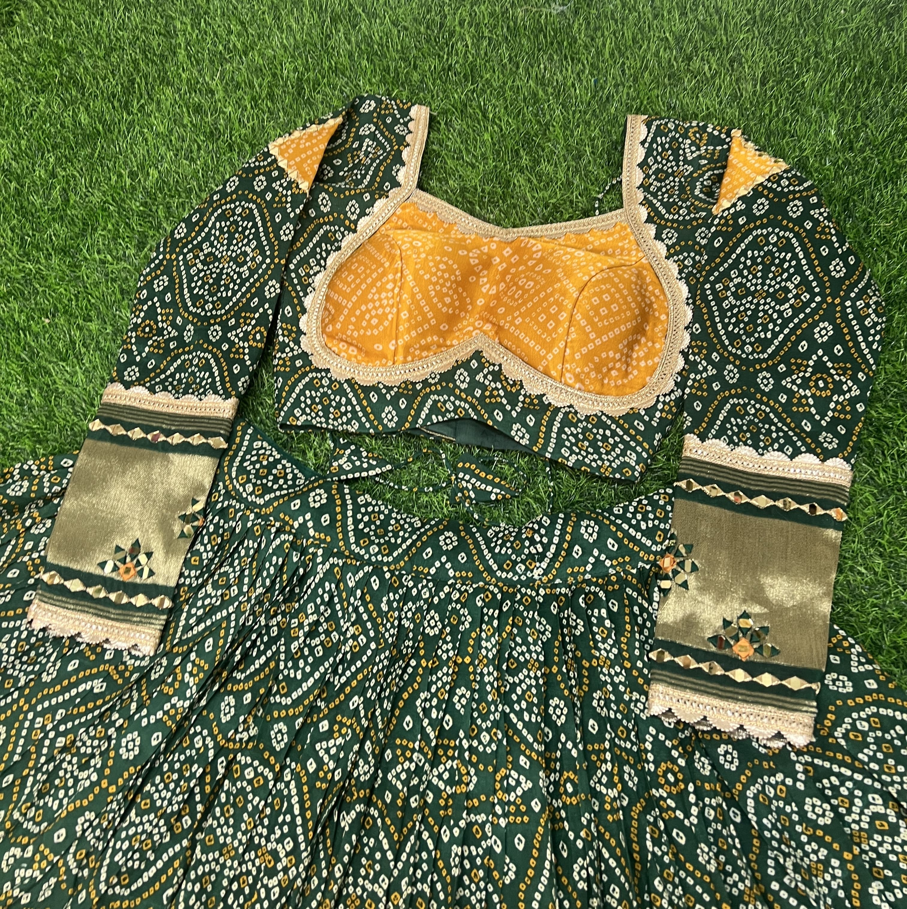 Alluring Green Gaji Silk Printed Zari Thread Sequins Worked Lehenga Choli - Ethnicwish