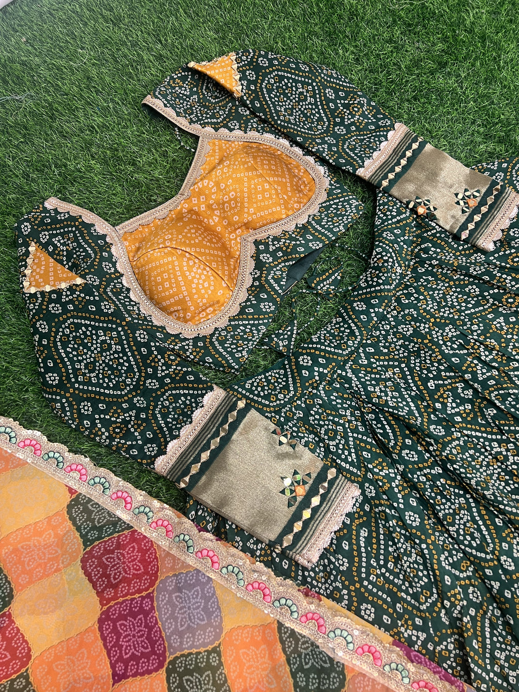 Alluring Green Gaji Silk Printed Zari Thread Sequins Worked Lehenga Choli - Ethnicwish