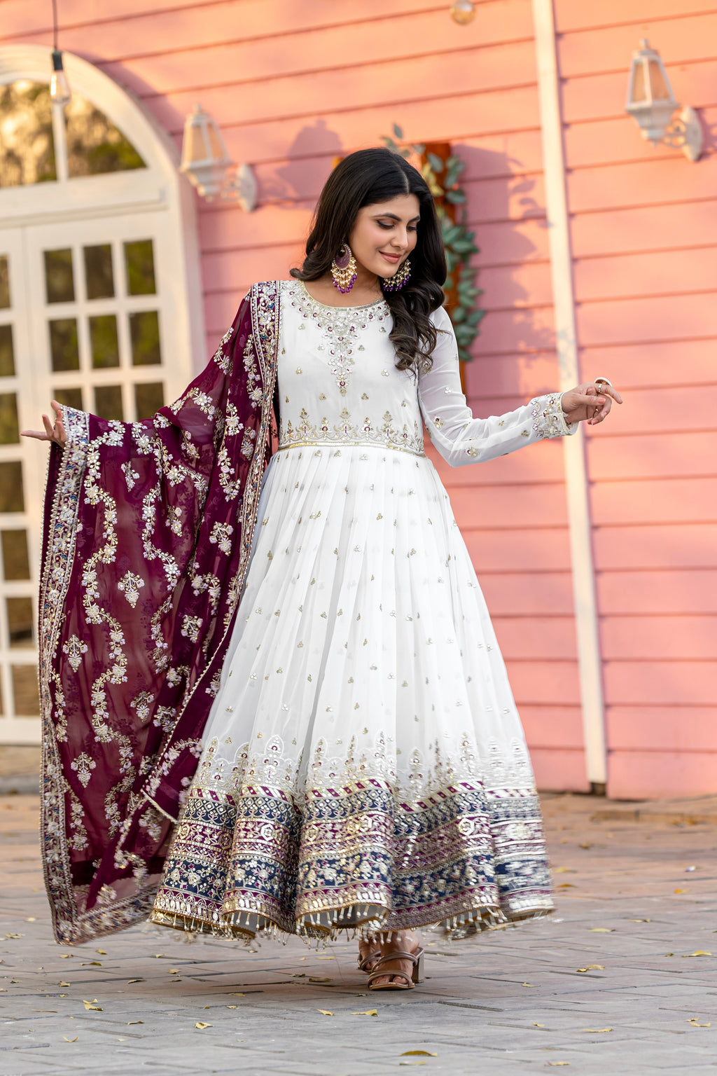 Elegant Embroidered Faux Georgette Gown Set – A Blend of Grace & Glamour - ETHNICDEAL