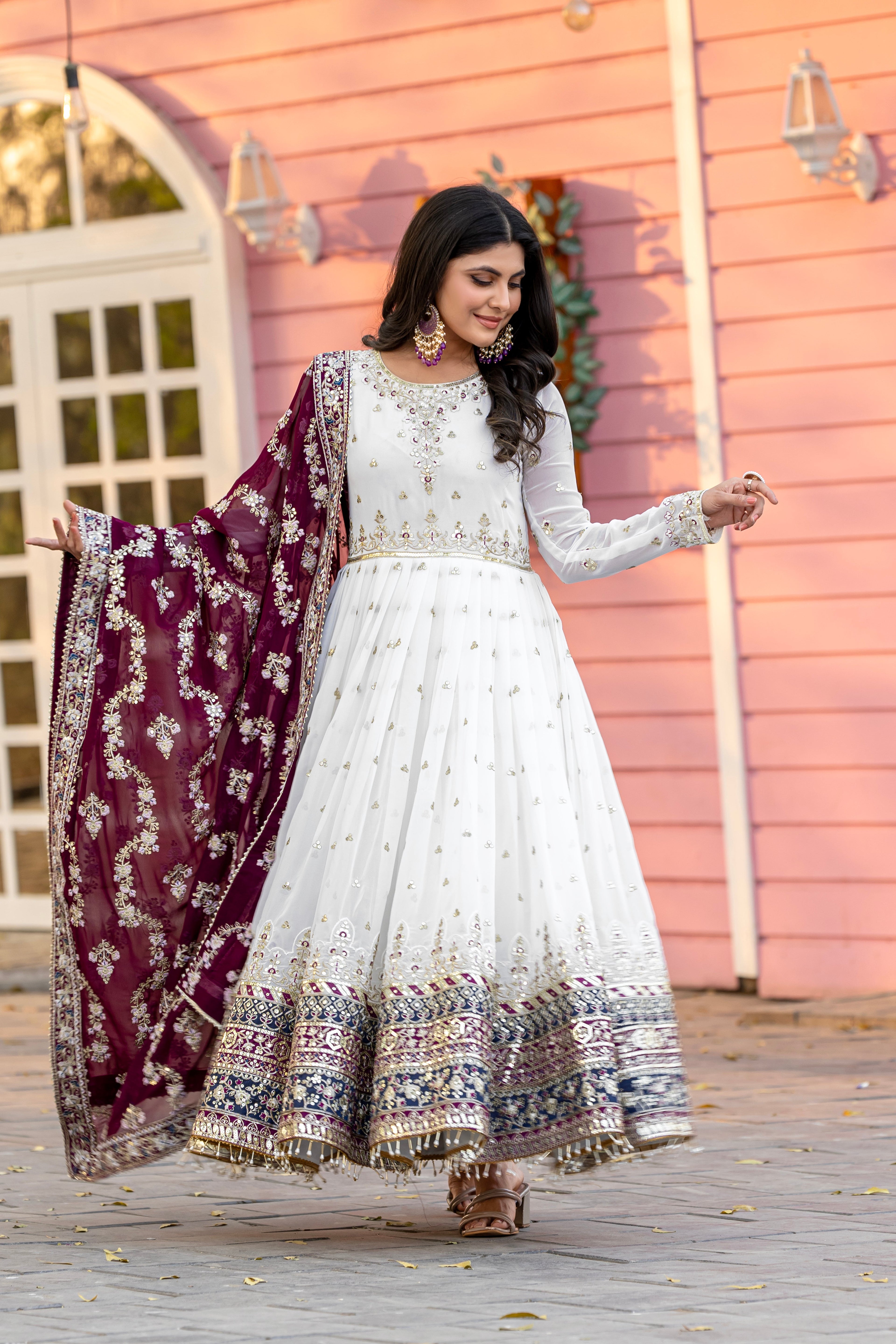 Elegant Embroidered Faux Georgette Gown Set – A Blend of Grace & Glamour - ETHNICDEAL