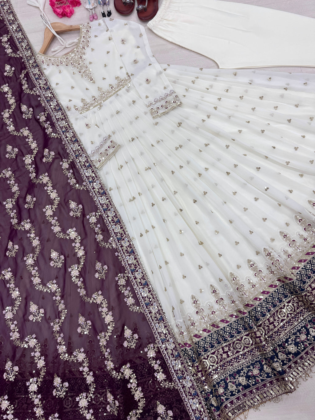 Elegant Embroidered Faux Georgette Gown Set – A Blend of Grace & Glamour - ETHNICDEAL