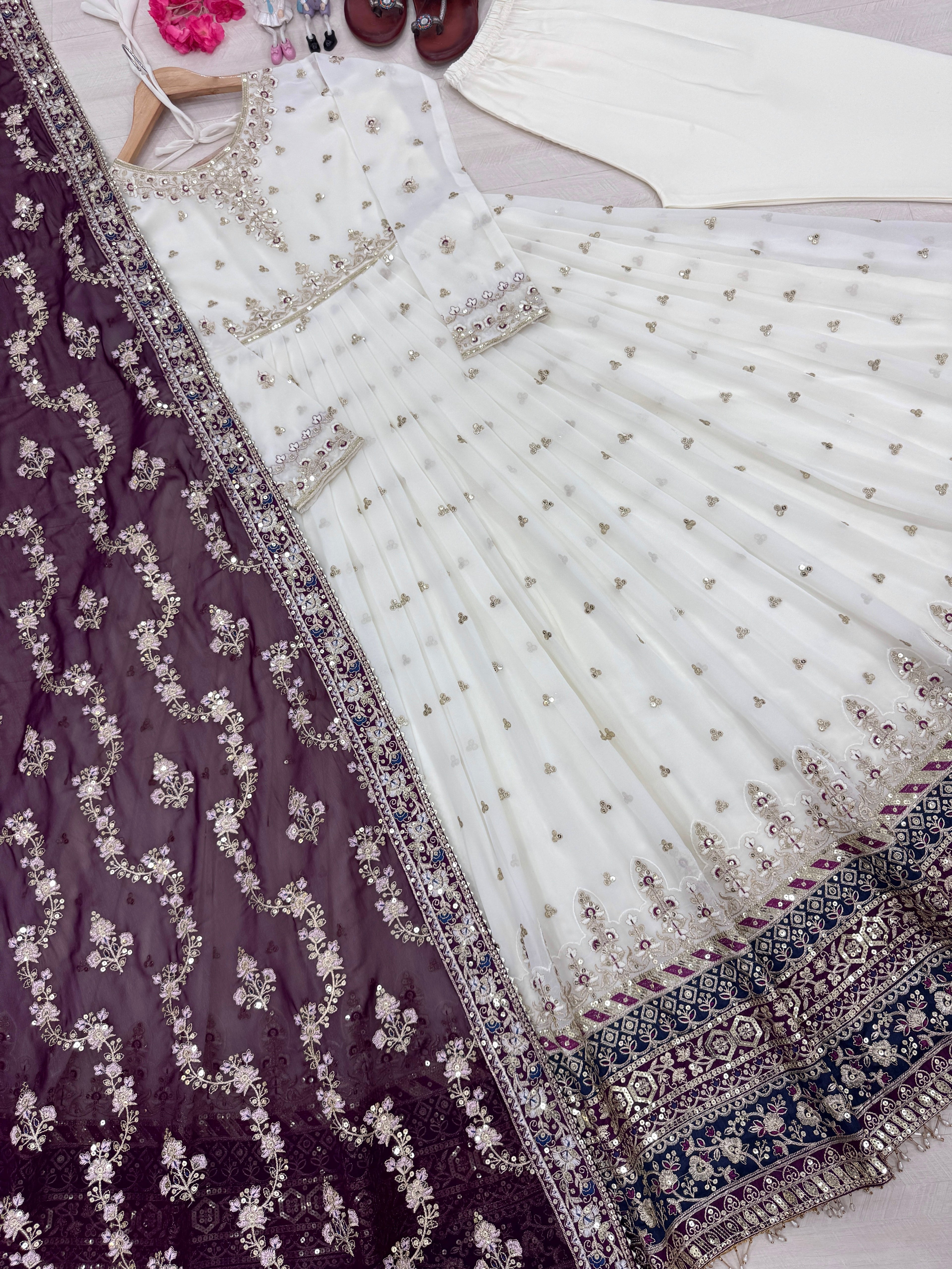 Elegant Embroidered Faux Georgette Gown Set – A Blend of Grace & Glamour - ETHNICDEAL