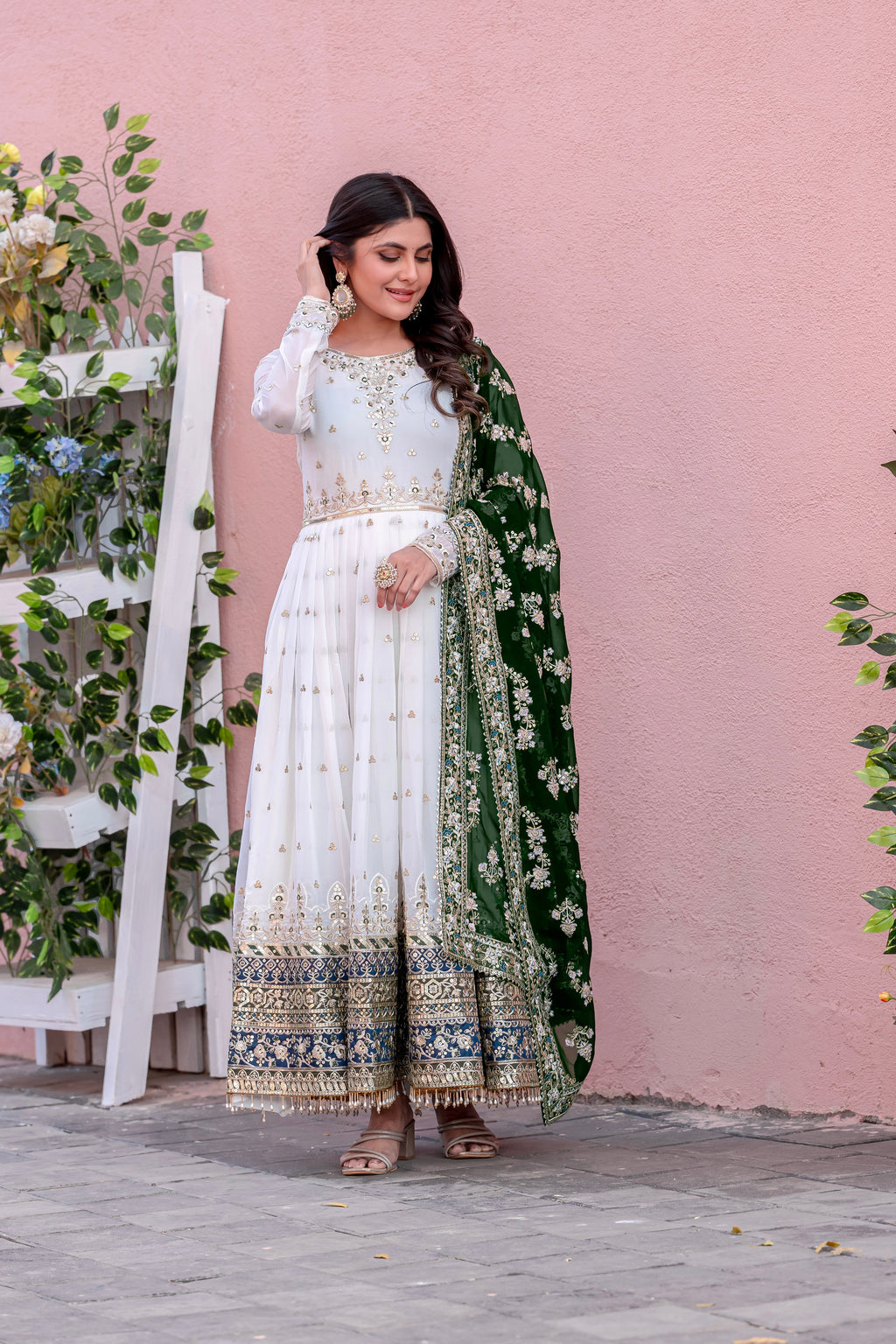 Elegant Embroidered Faux Georgette Gown Set – A Blend of Grace & Glamour - ETHNICDEAL