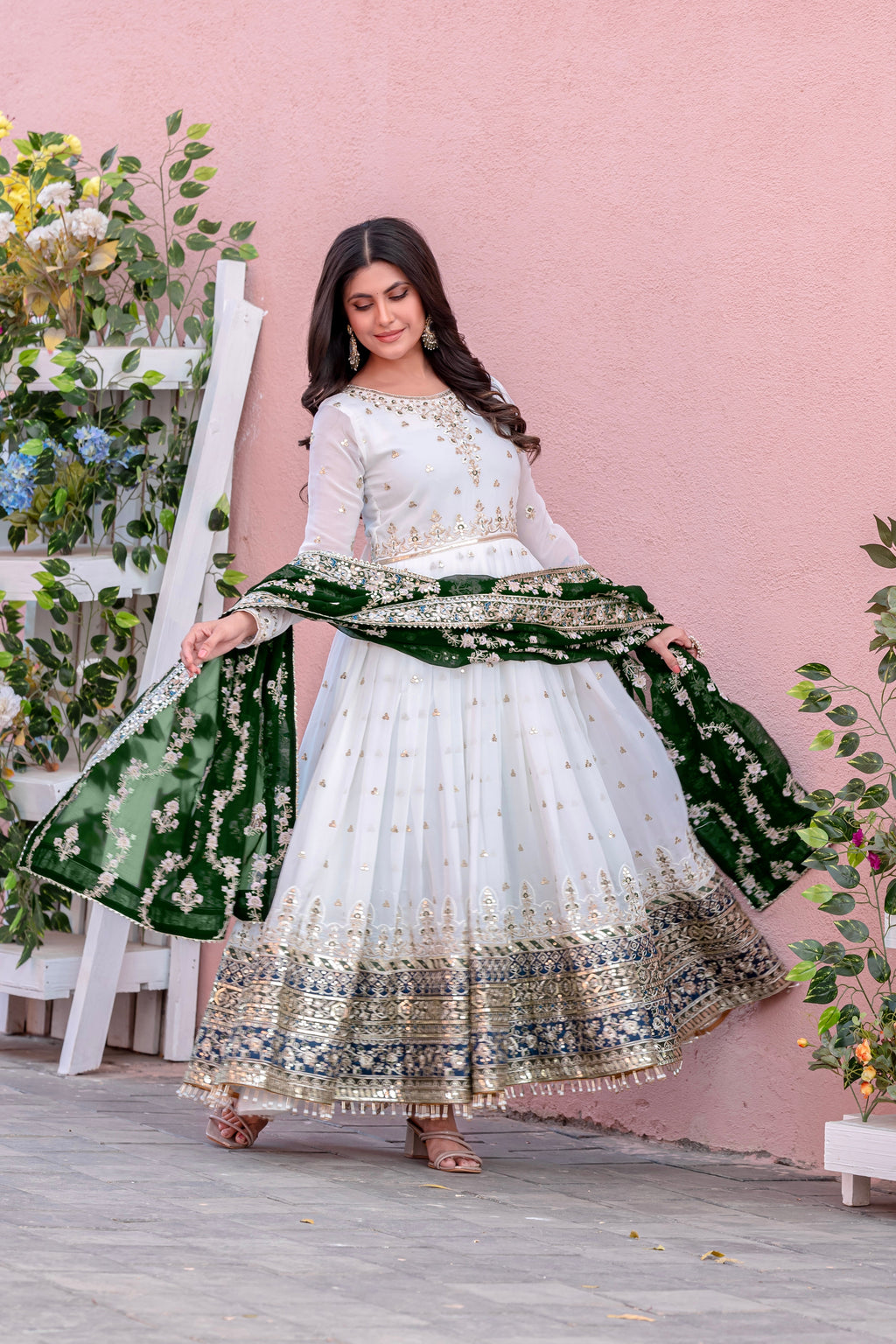 Elegant Embroidered Faux Georgette Gown Set – A Blend of Grace & Glamour - ETHNICDEAL
