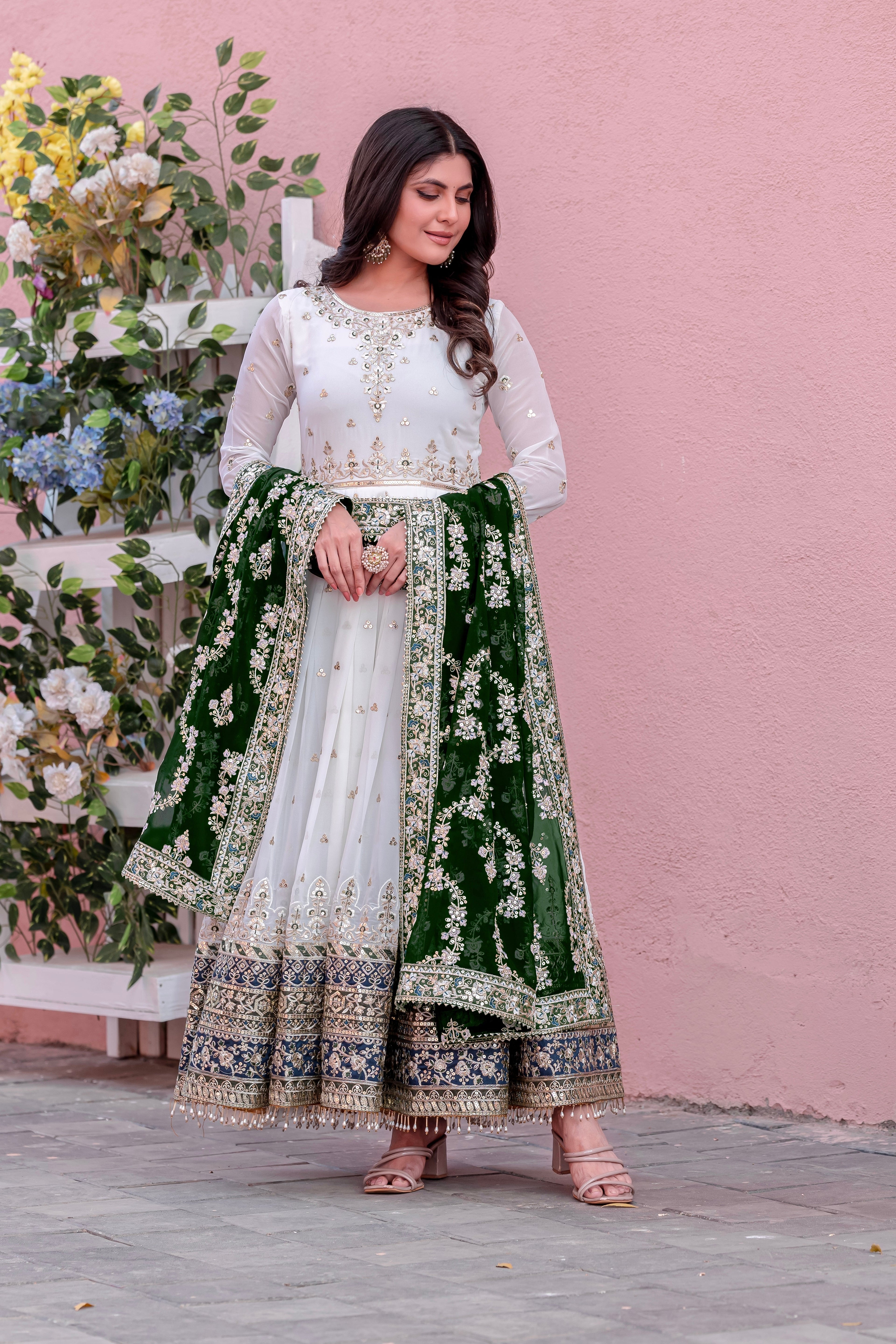 Elegant Embroidered Faux Georgette Gown Set – A Blend of Grace & Glamour - ETHNICDEAL