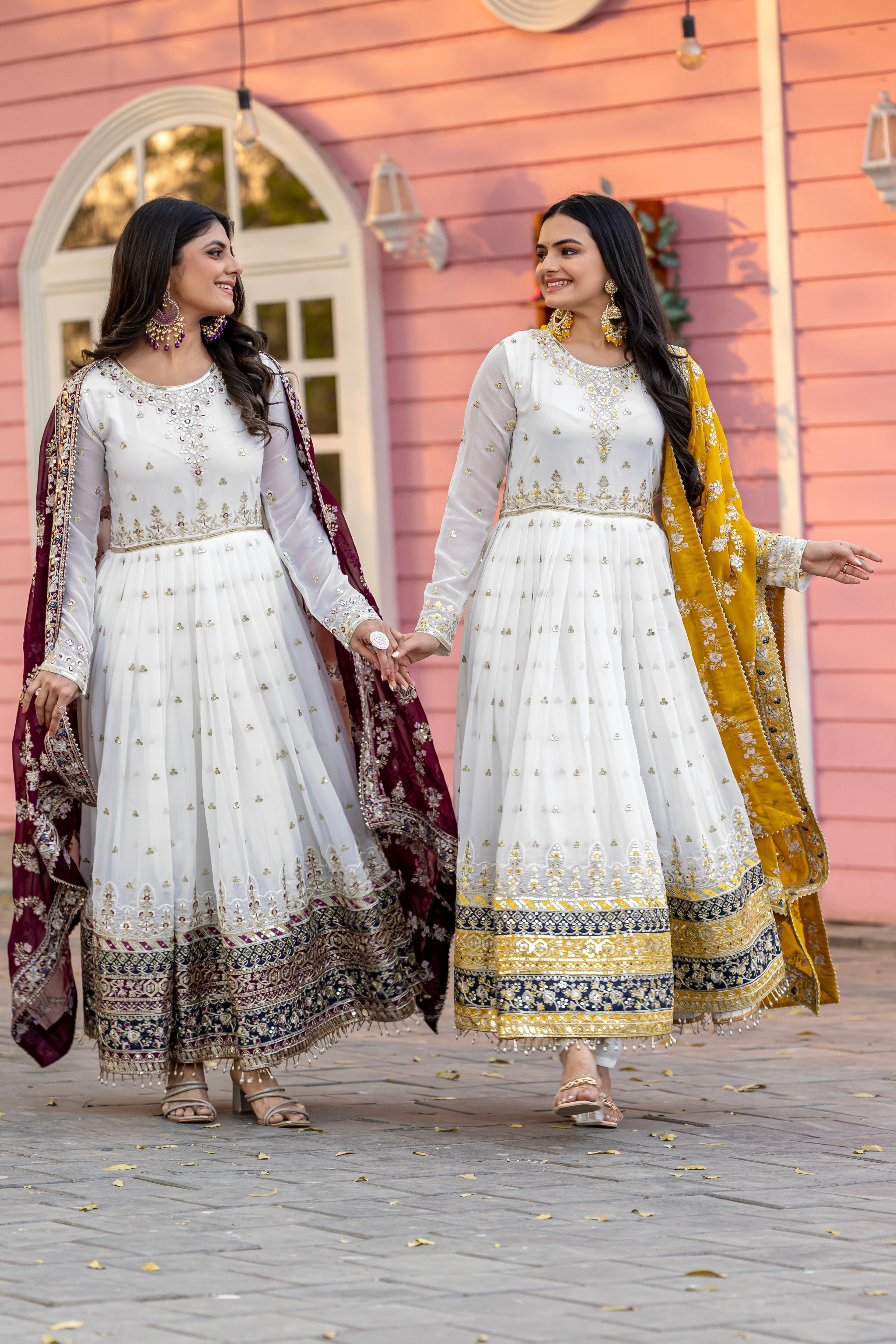 Elegant Embroidered Faux Georgette Gown Set – A Blend of Grace & Glamour - ETHNICDEAL