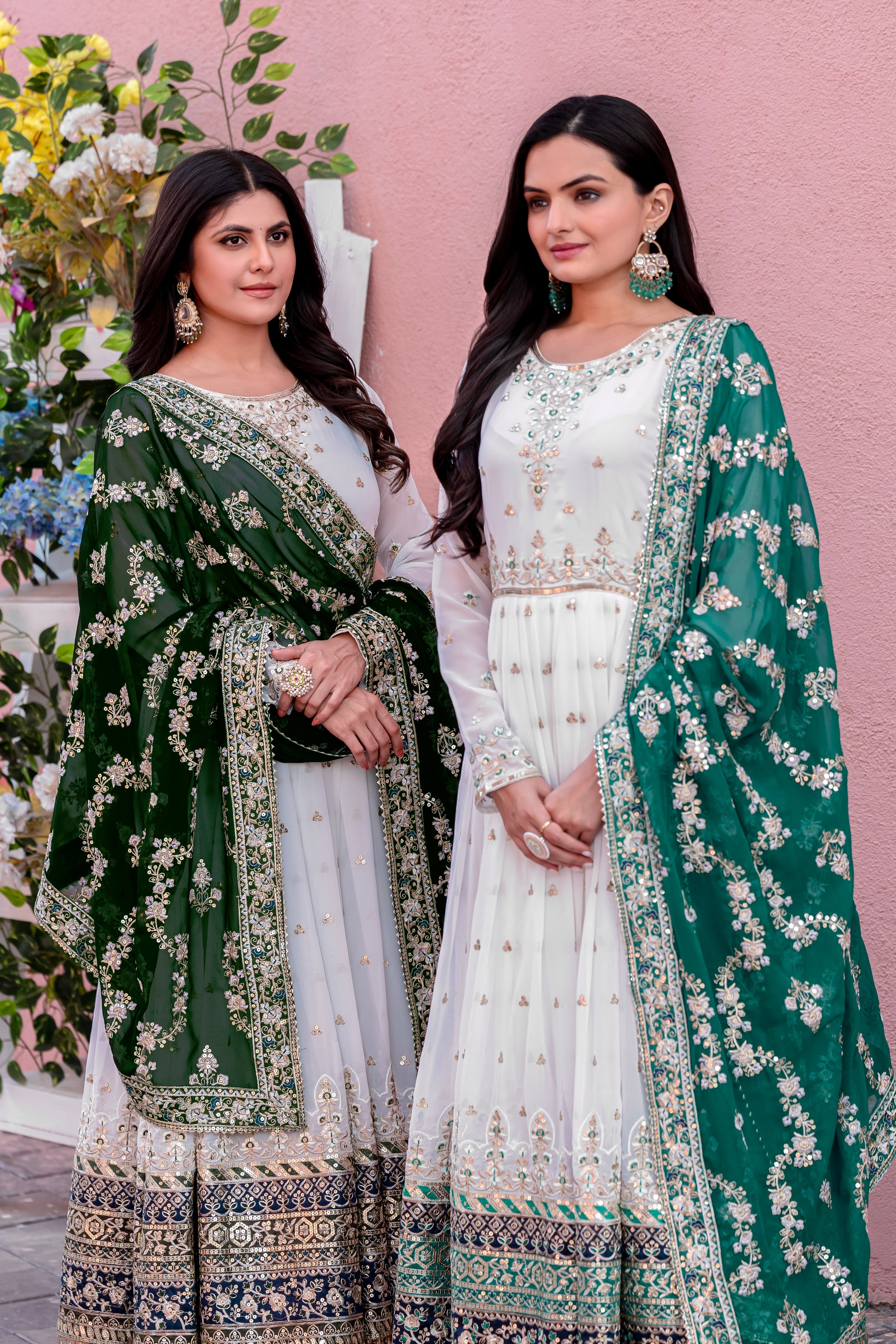 Elegant Embroidered Faux Georgette Gown Set – A Blend of Grace & Glamour - ETHNICDEAL