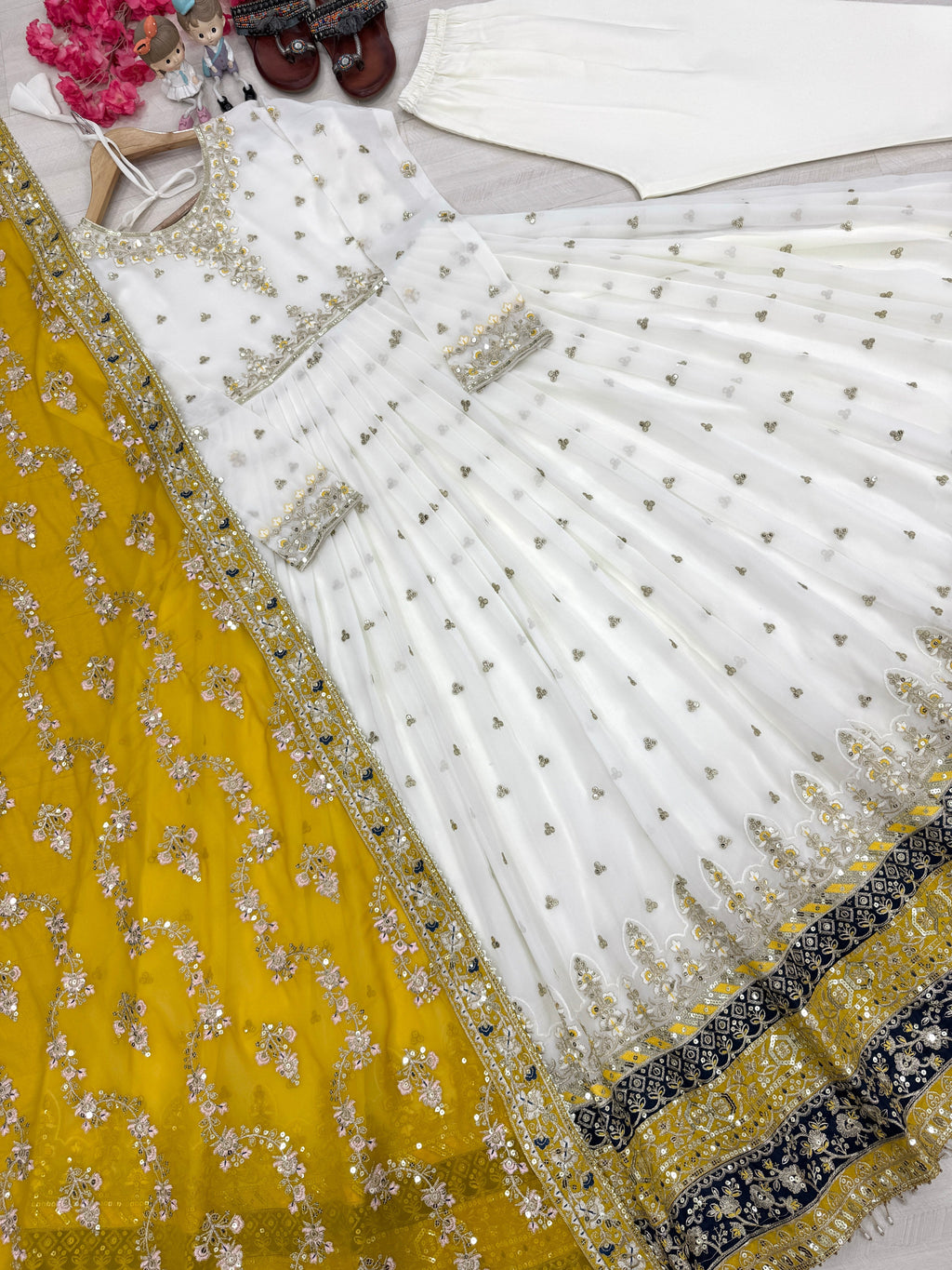 Elegant Embroidered Faux Georgette Gown Set – A Blend of Grace & Glamour - ETHNICDEAL