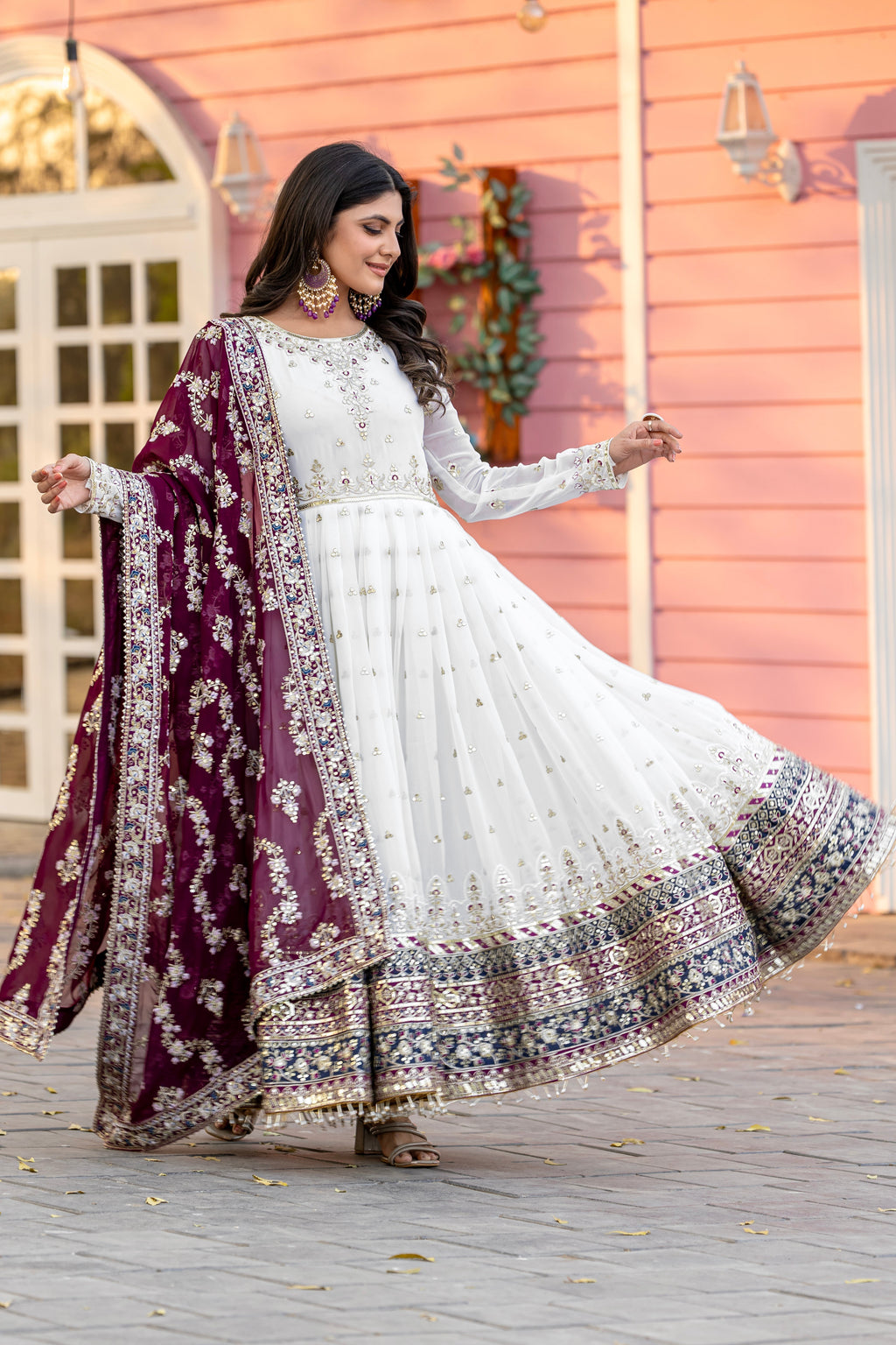 Elegant Embroidered Faux Georgette Gown Set – A Blend of Grace & Glamour - ETHNICDEAL