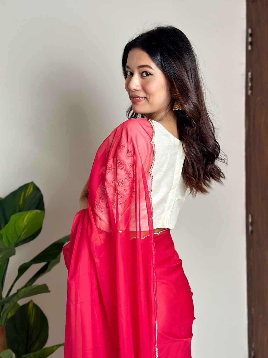 Alluring Soft Organza Saree With Stitched Handworked Blouse - Ethnicwish