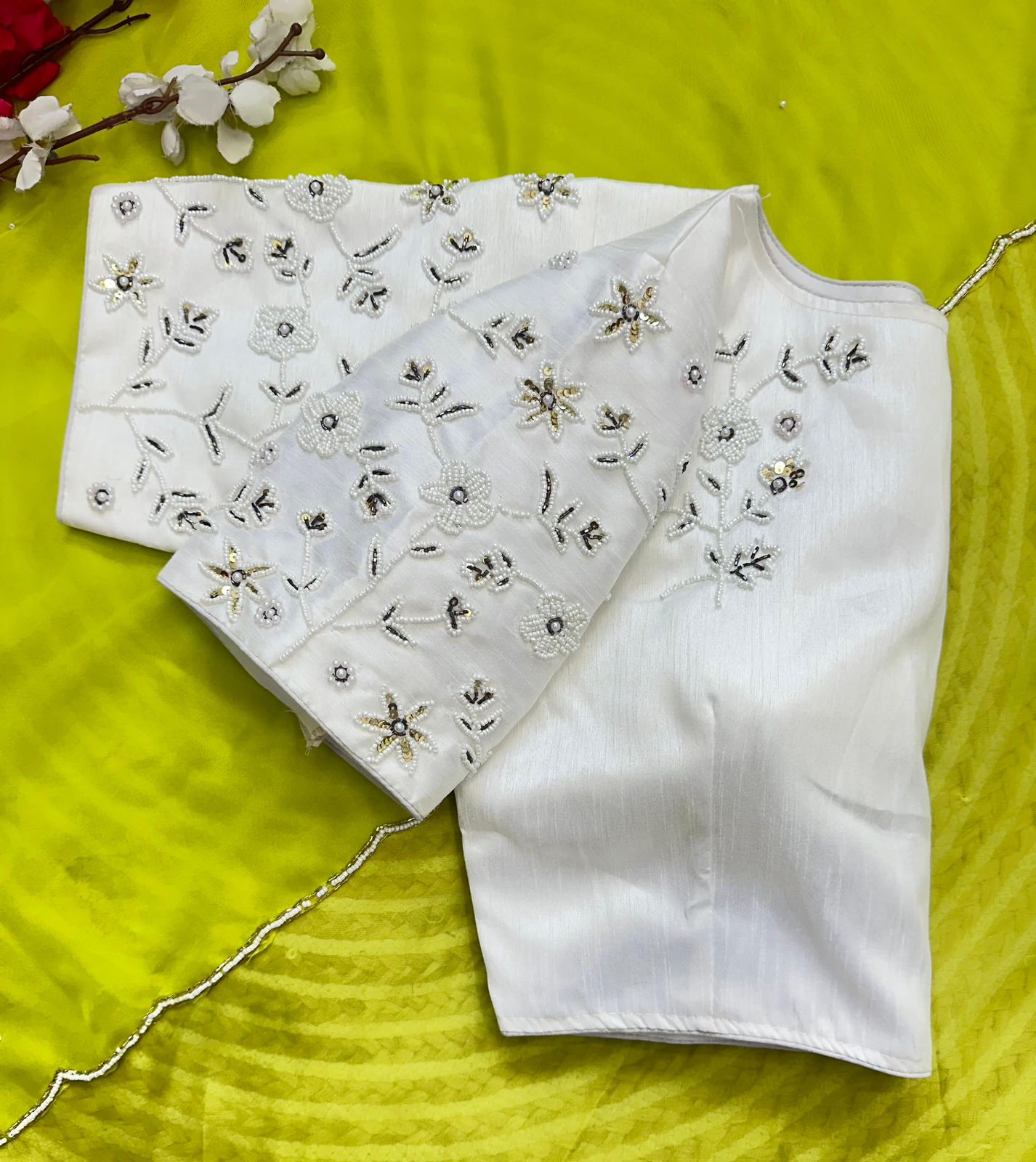 Alluring Soft Organza Saree With Stitched Handworked Blouse - Ethnicwish