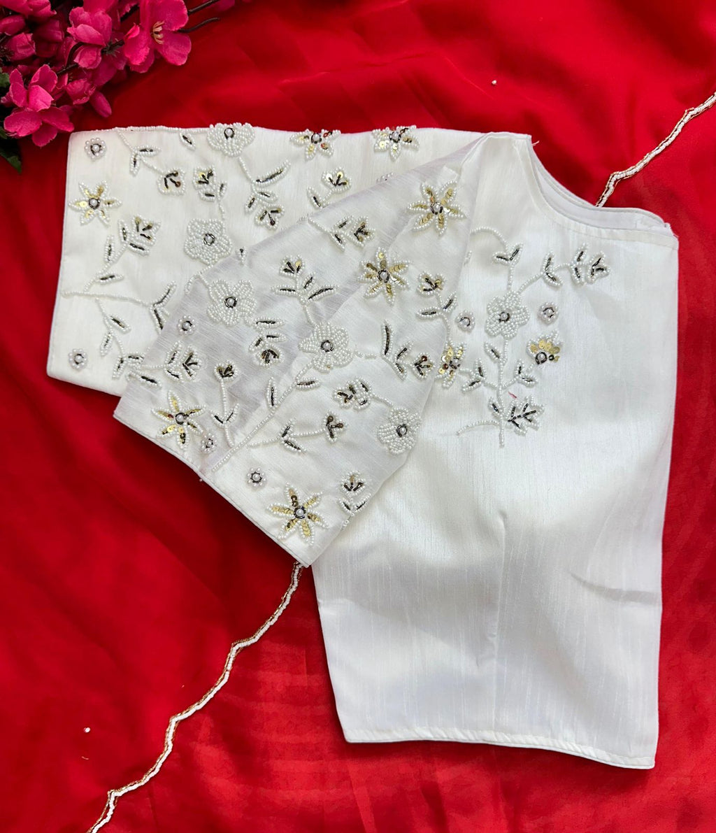 Alluring Soft Organza Saree With Stitched Handworked Blouse - Ethnicwish