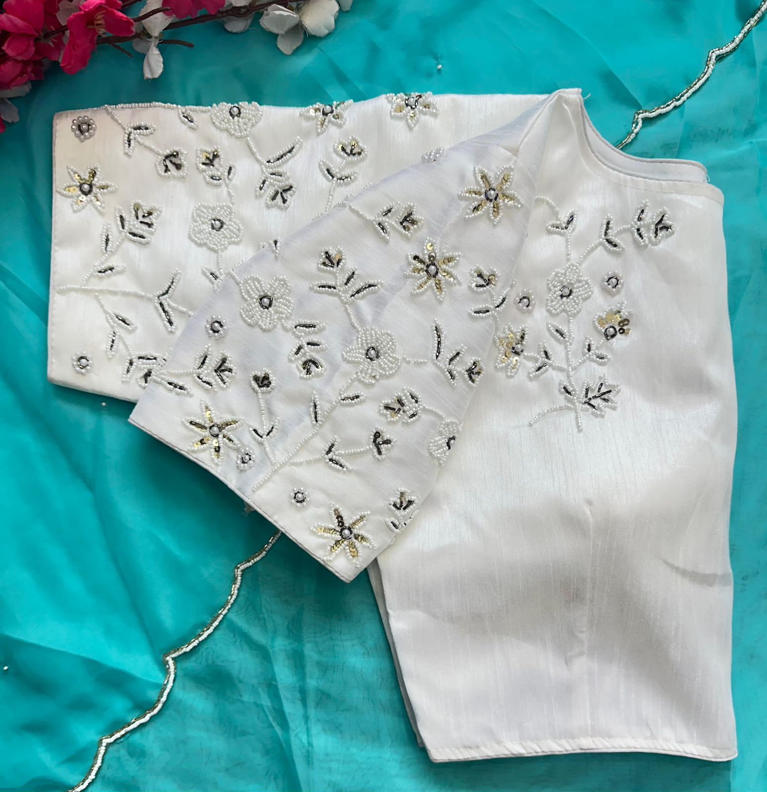 Alluring Soft Organza Saree With Stitched Handworked Blouse - Ethnicwish