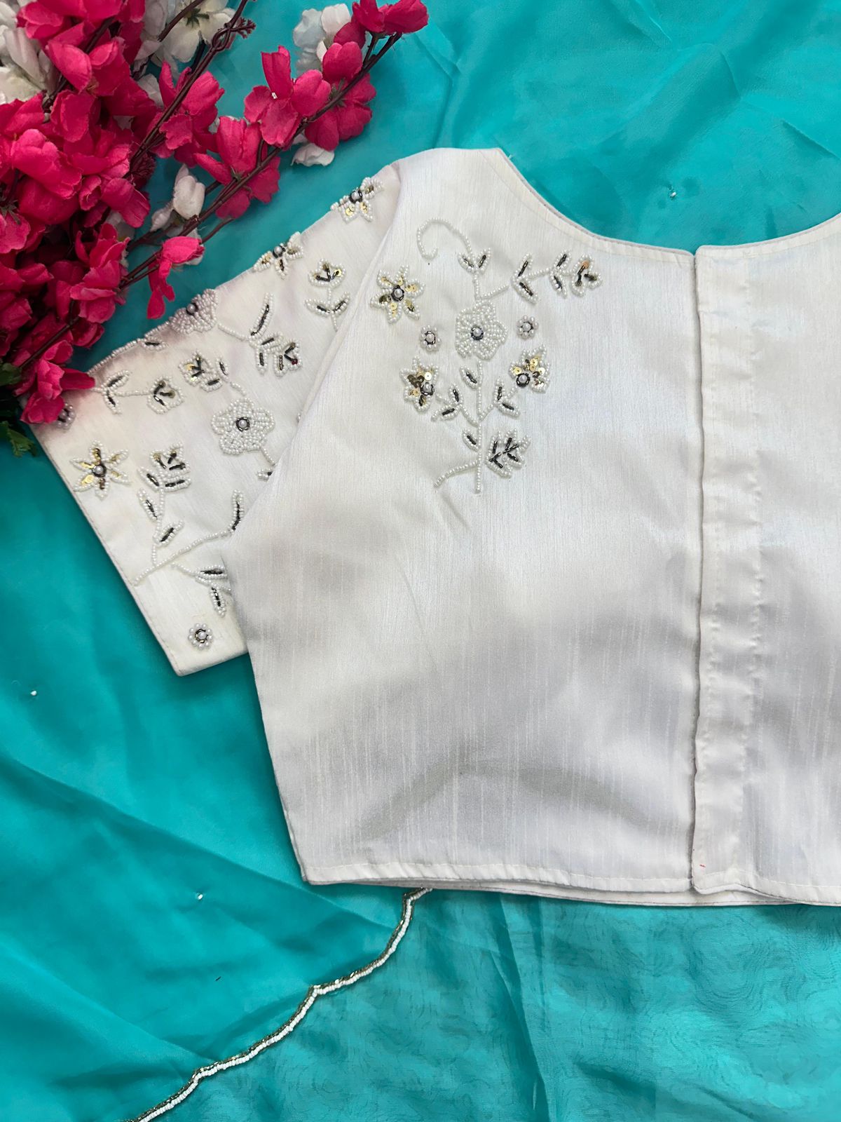 Alluring Soft Organza Saree With Stitched Handworked Blouse - Ethnicwish