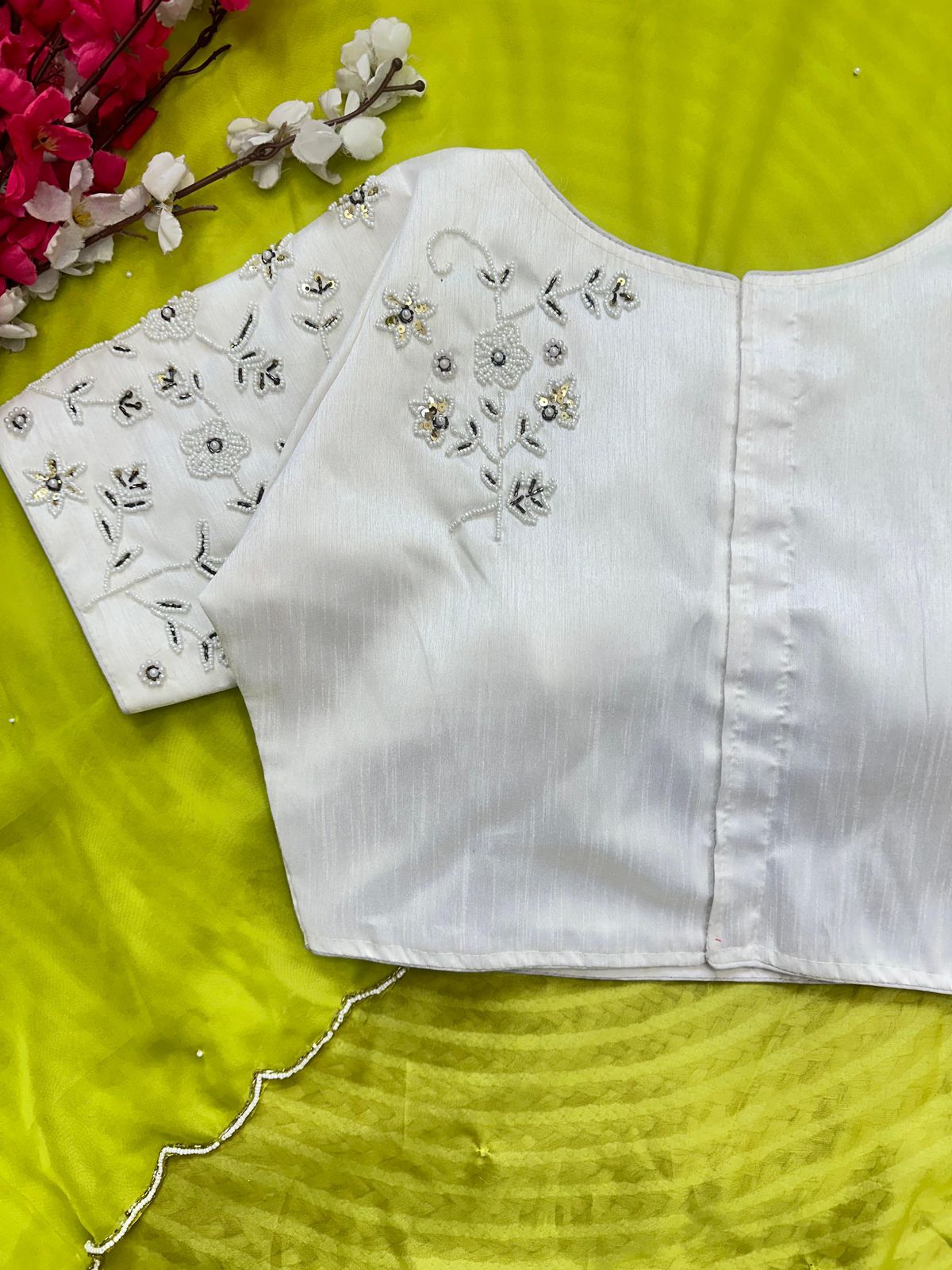 Alluring Soft Organza Saree With Stitched Handworked Blouse - Ethnicwish