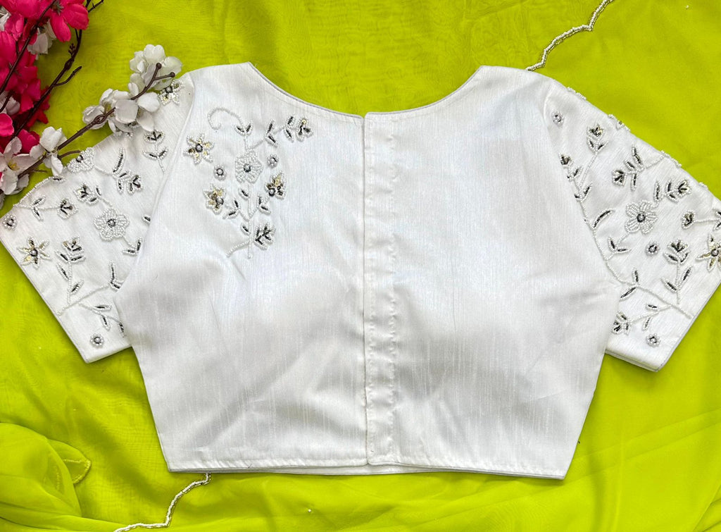 Alluring Soft Organza Saree With Stitched Handworked Blouse - Ethnicwish