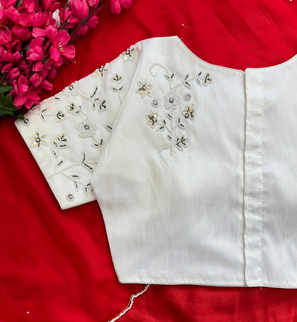 Alluring Soft Organza Saree With Stitched Handworked Blouse - Ethnicwish