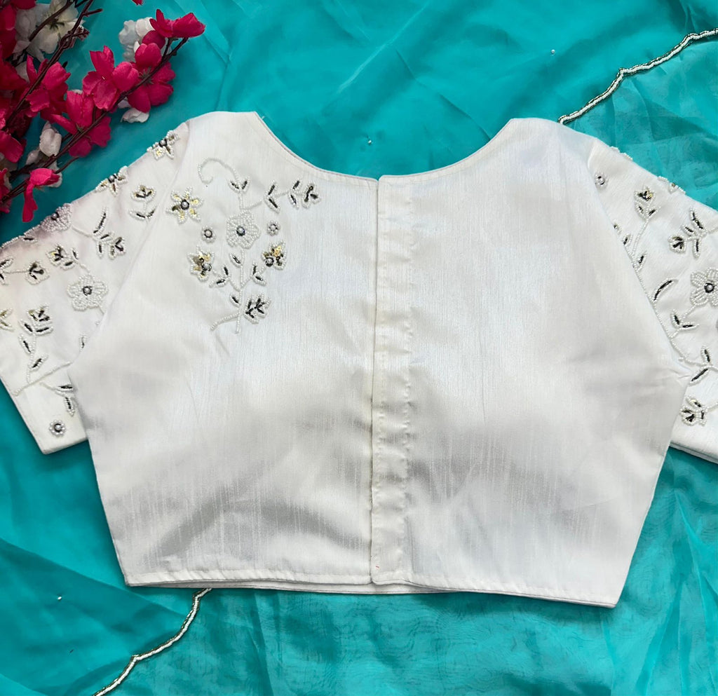 Alluring Soft Organza Saree With Stitched Handworked Blouse - Ethnicwish