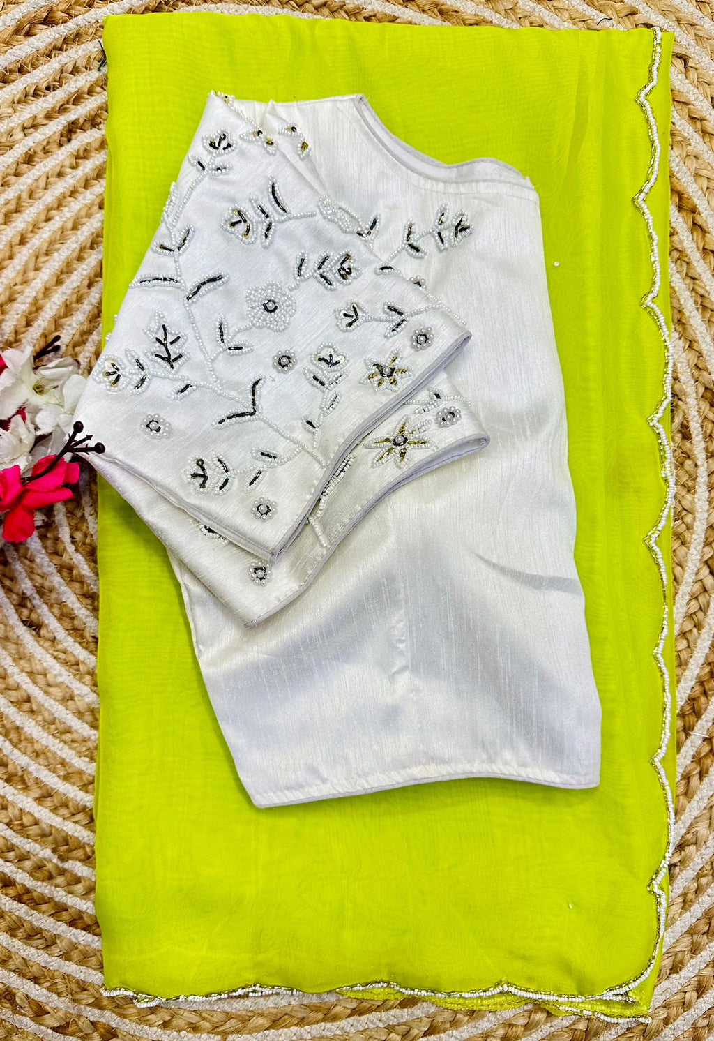 Alluring Soft Organza Saree With Stitched Handworked Blouse - Ethnicwish