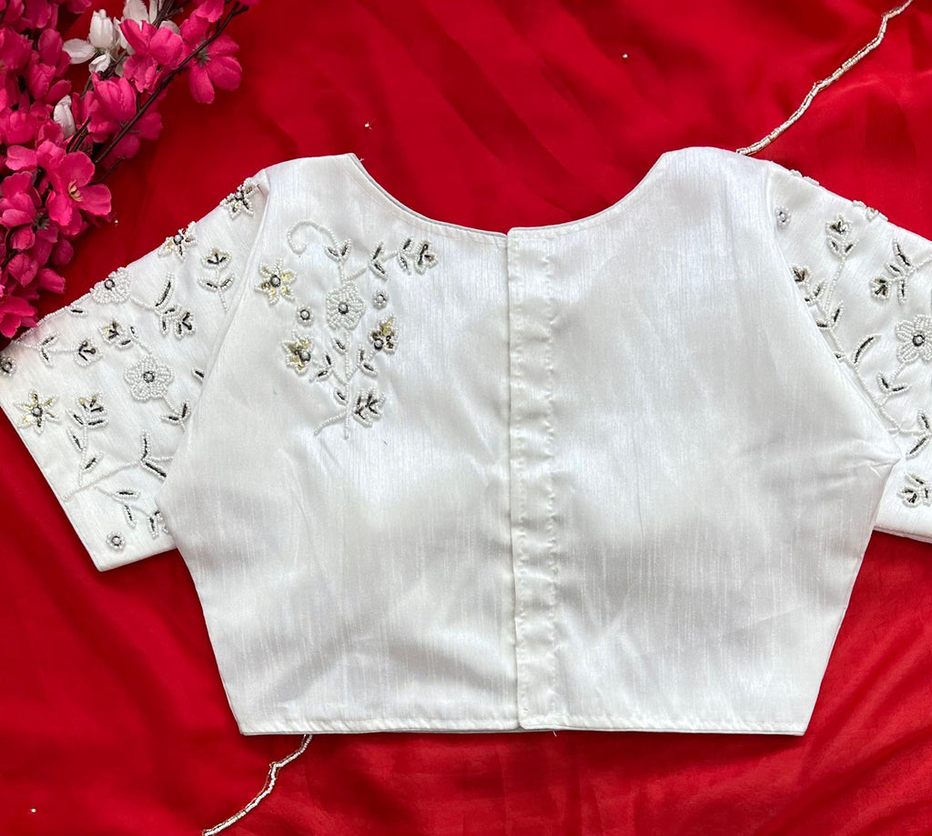 Alluring Soft Organza Saree With Stitched Handworked Blouse - Ethnicwish