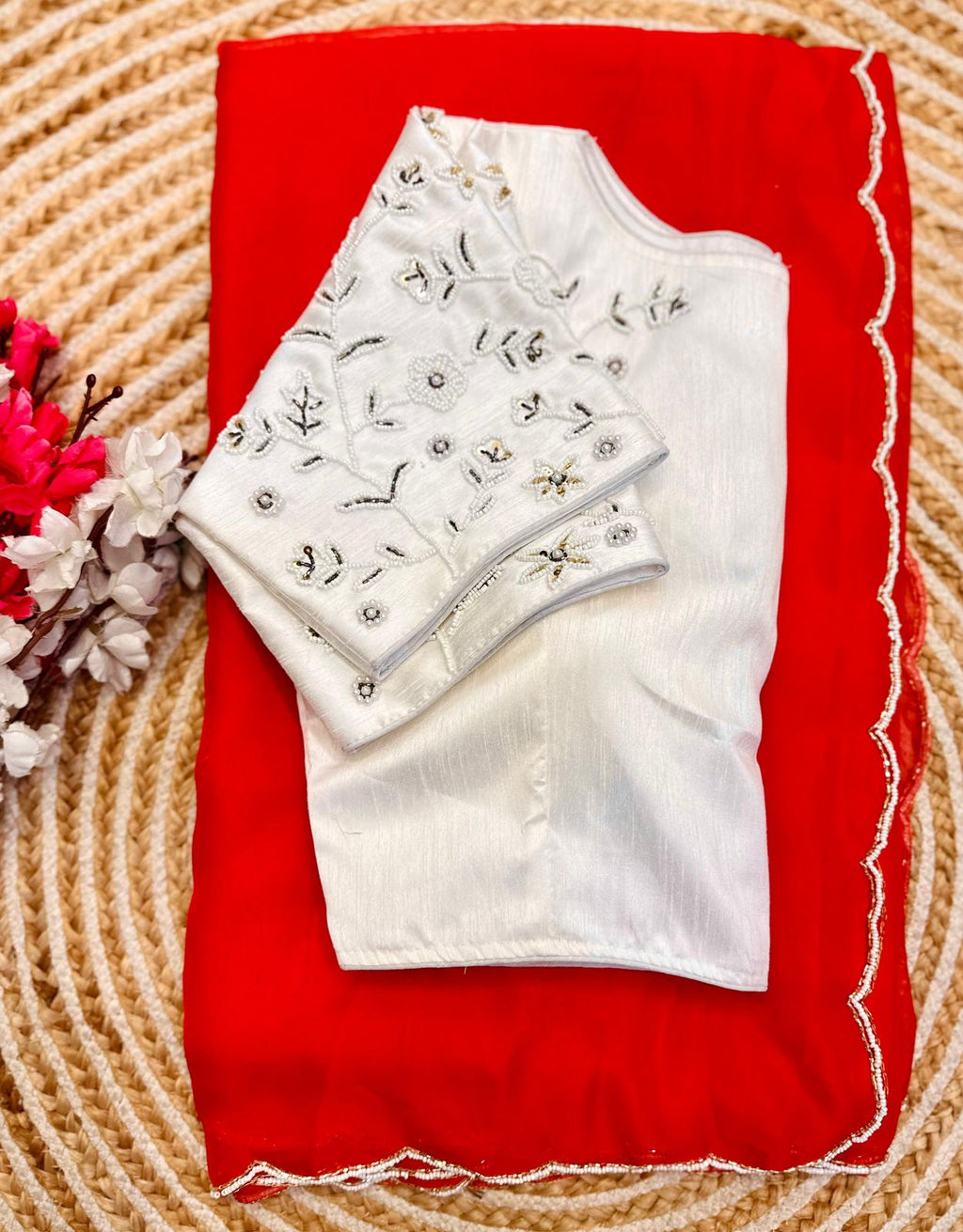 Alluring Soft Organza Saree With Stitched Handworked Blouse - Ethnicwish