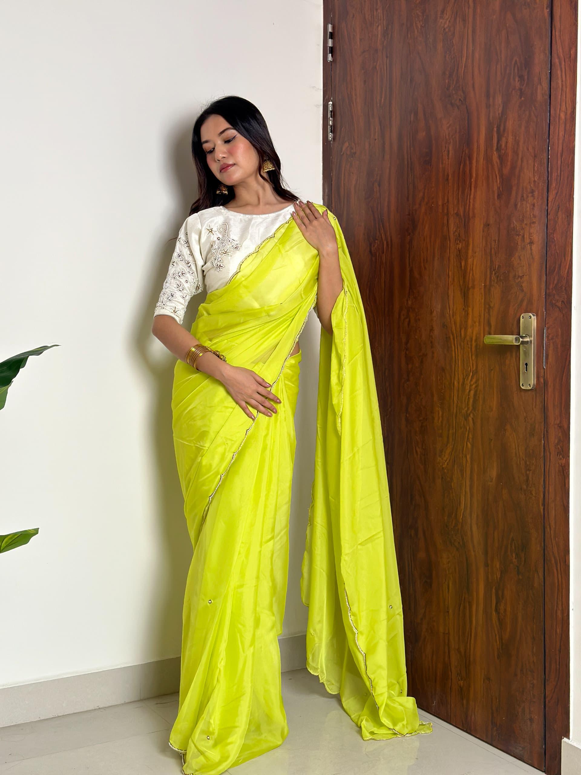 Alluring Soft Organza Saree With Stitched Handworked Blouse - Ethnicwish