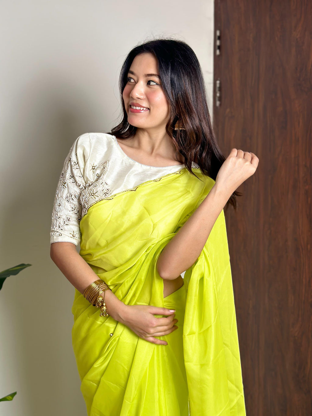 Alluring Soft Organza Saree With Stitched Handworked Blouse - Ethnicwish