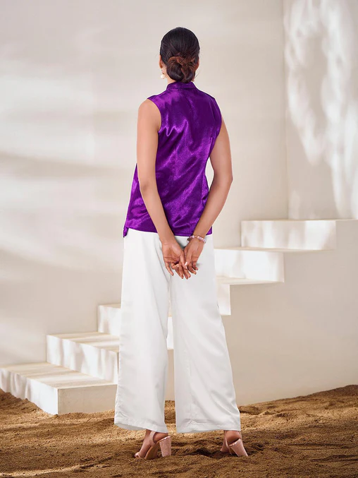 Exclusive Purple Gaji Silk Handcrafted Designer Co-Ord Set - Ethnicwish