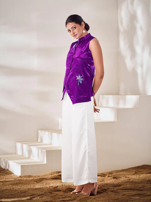 Exclusive Purple Gaji Silk Handcrafted Designer Co-Ord Set - Ethnicwish