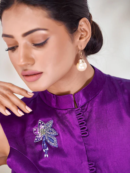 Exclusive Purple Gaji Silk Handcrafted Designer Co-Ord Set - Ethnicwish