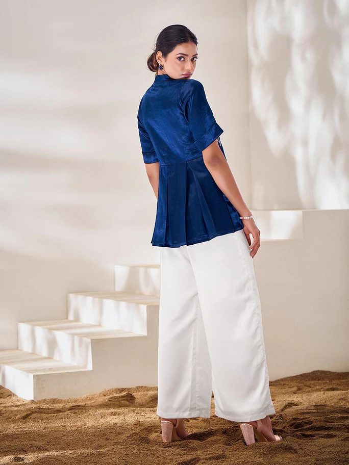 Handcrafted Blue Gaji Silk Designer Co-Ord Set – Elegant & Timeless - Ethnicwish