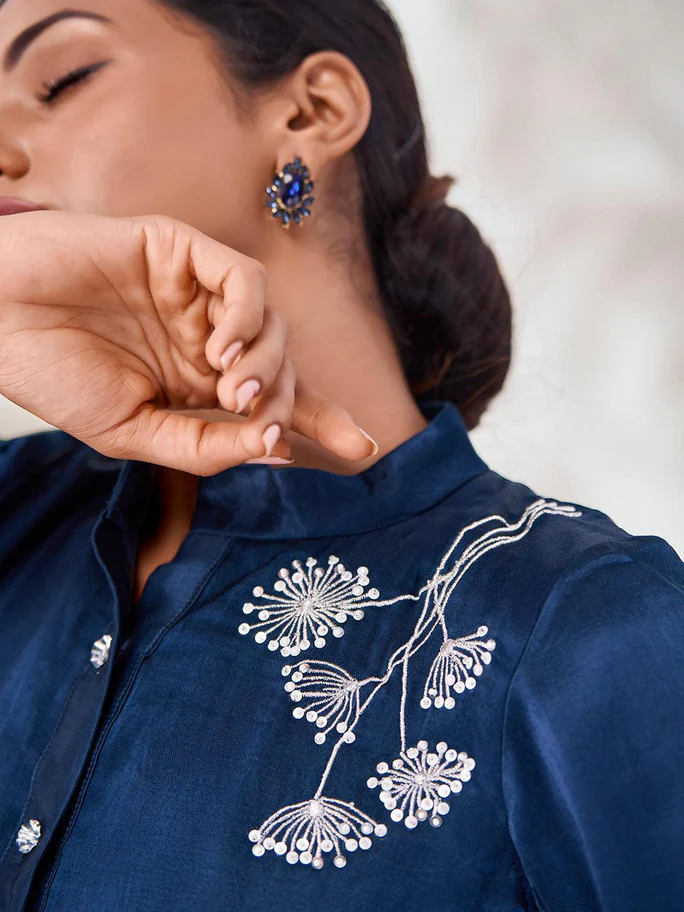 Handcrafted Blue Gaji Silk Designer Co-Ord Set – Elegant & Timeless - Ethnicwish