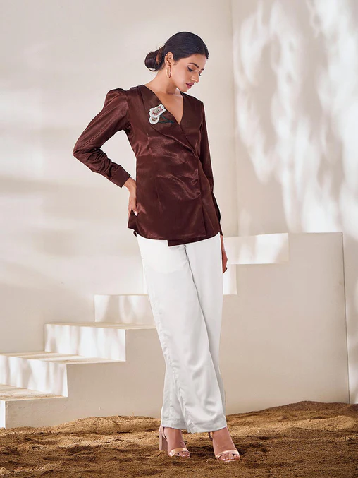 Elegant Brown Gaji Silk Handcrafted Co-Ord Set – A Timeless Classic - Ethnicwish