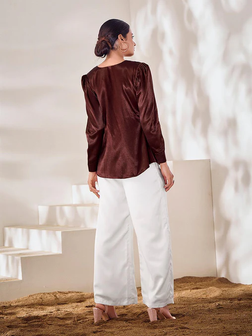 Elegant Brown Gaji Silk Handcrafted Co-Ord Set – A Timeless Classic - Ethnicwish