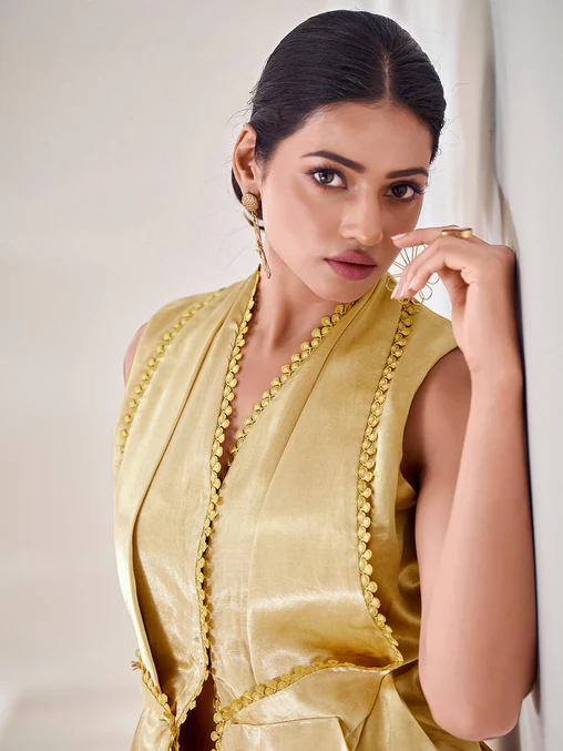 Bold & Chic Beige Silk Blazer Style Co-Ord Set – Stand Out in Style - Ethnicwish