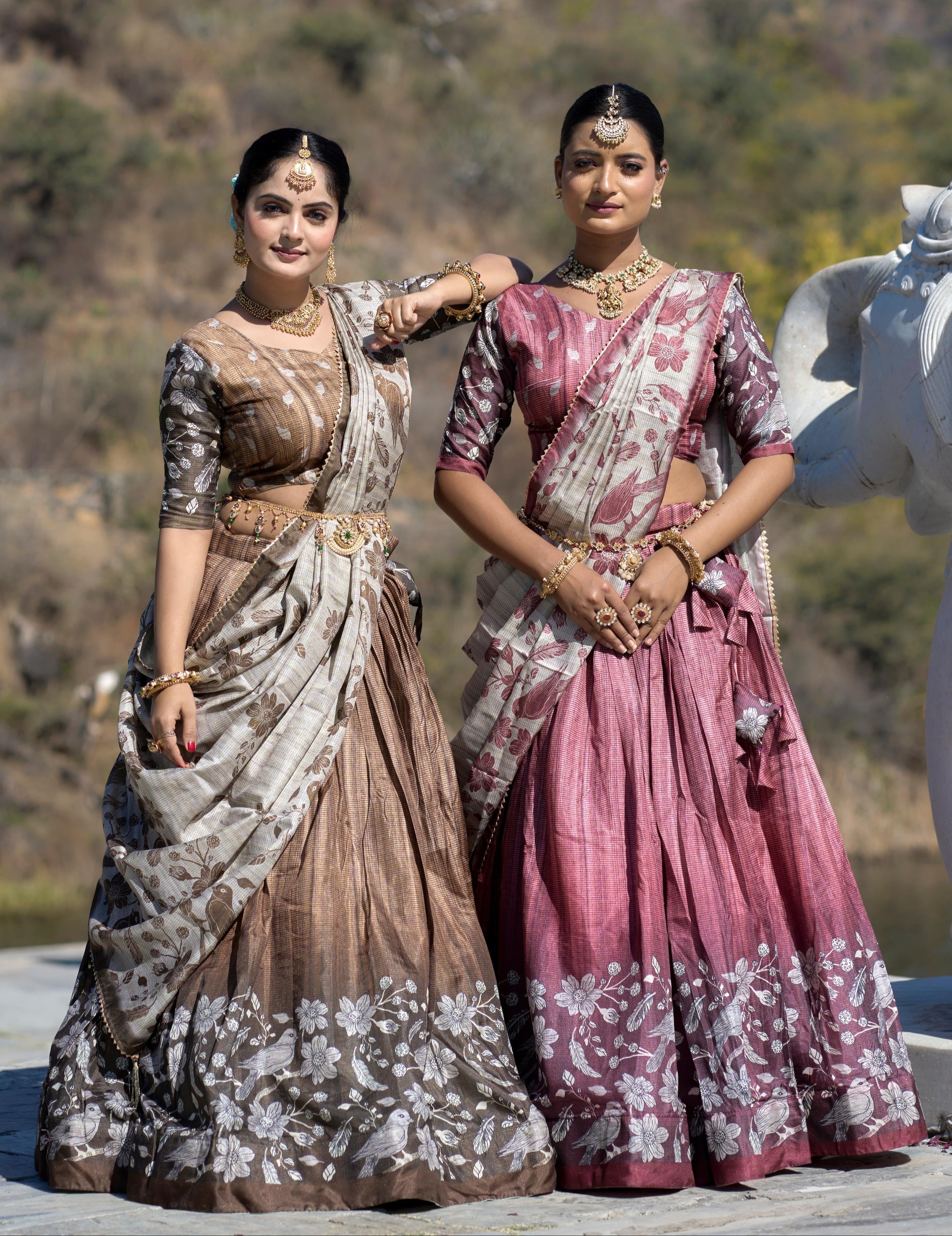 Stunning Pure Manipuri Silk Printed Lehenga Choli Set - Ethnicwish