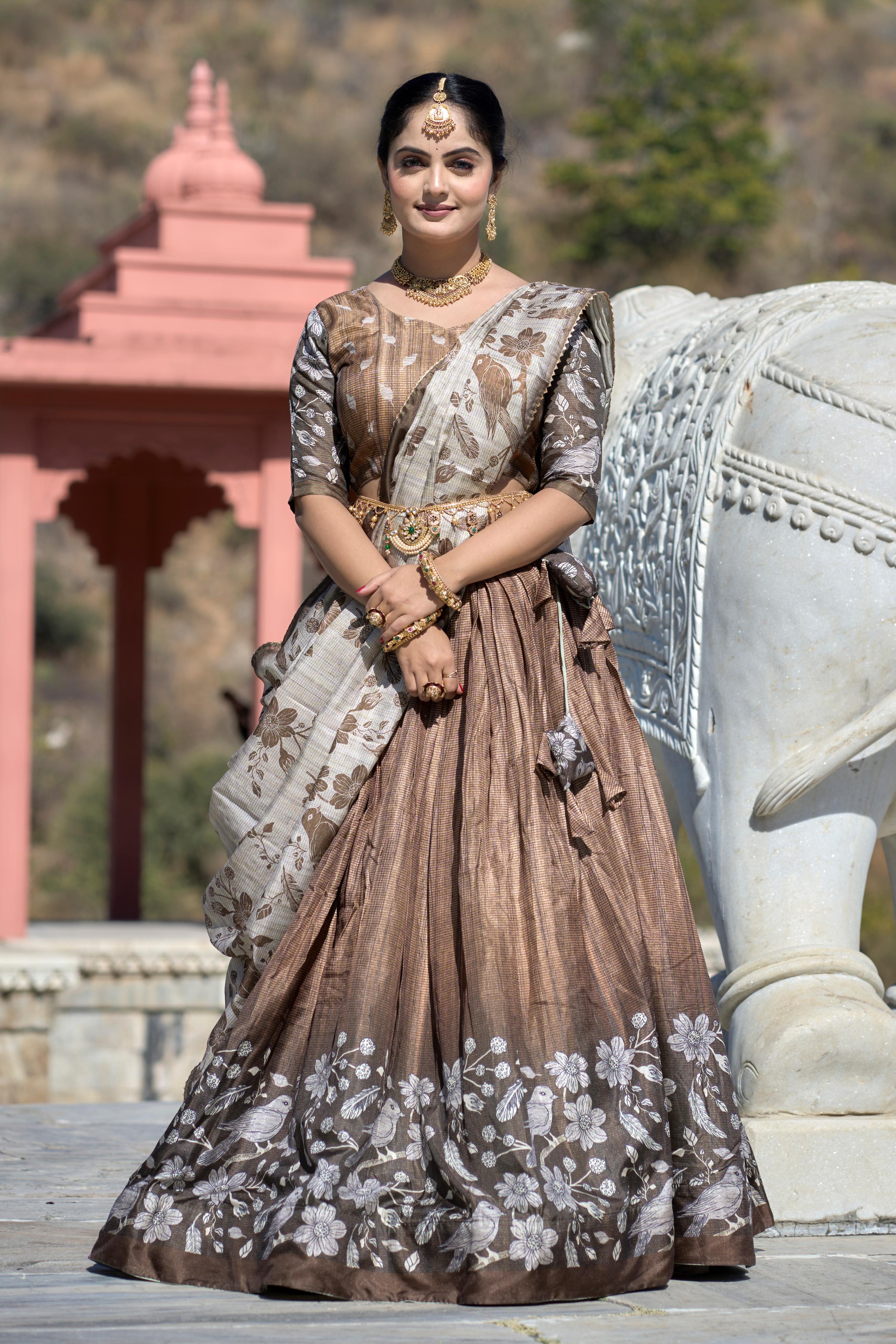 Stunning Pure Manipuri Silk Printed Lehenga Choli Set - Ethnicwish