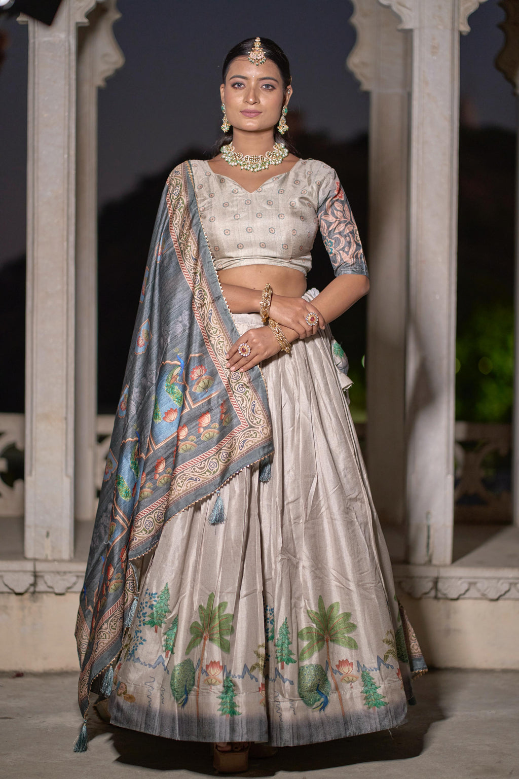Magnificent Pure Manipuri Silk Printed Lehenga Choli Set - Ethnicwish