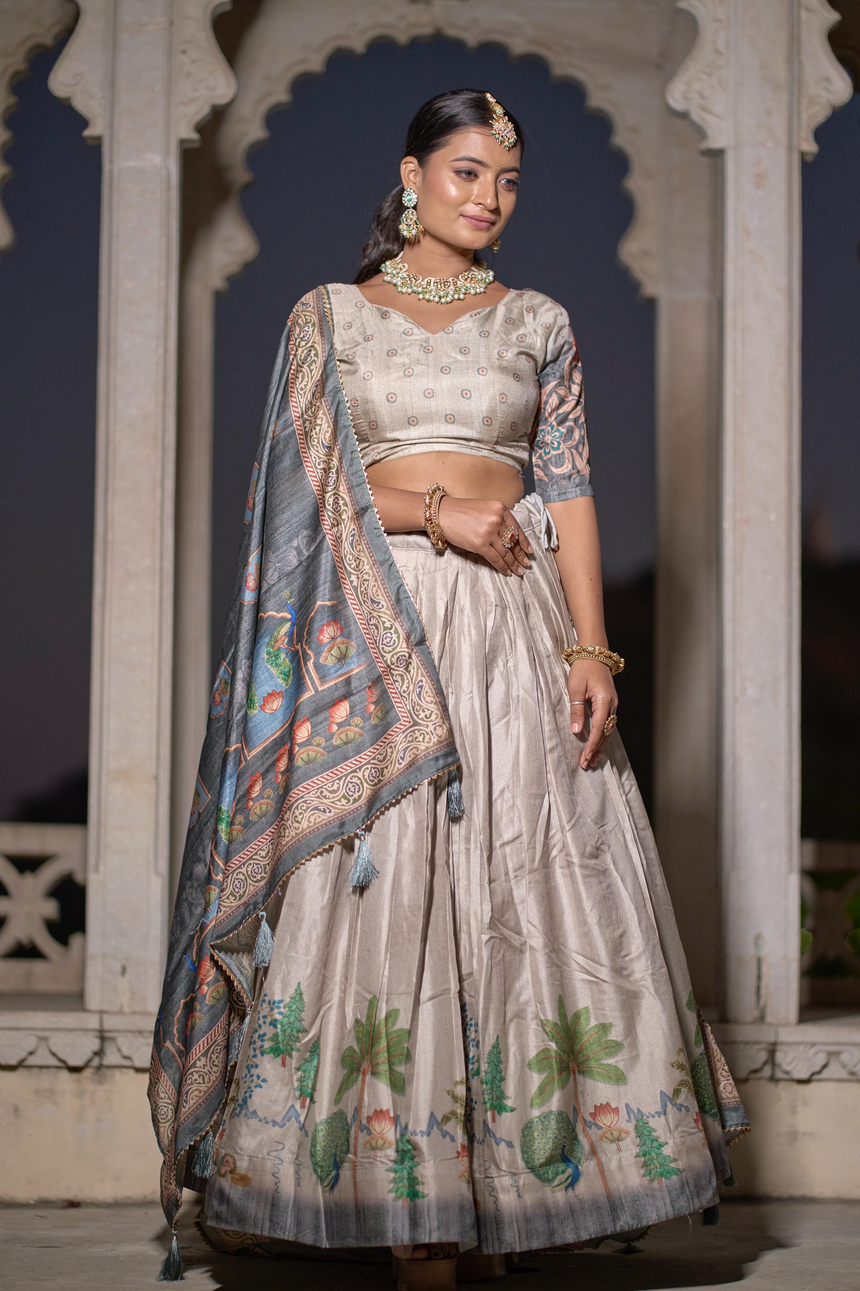 Magnificent Pure Manipuri Silk Printed Lehenga Choli Set - Ethnicwish