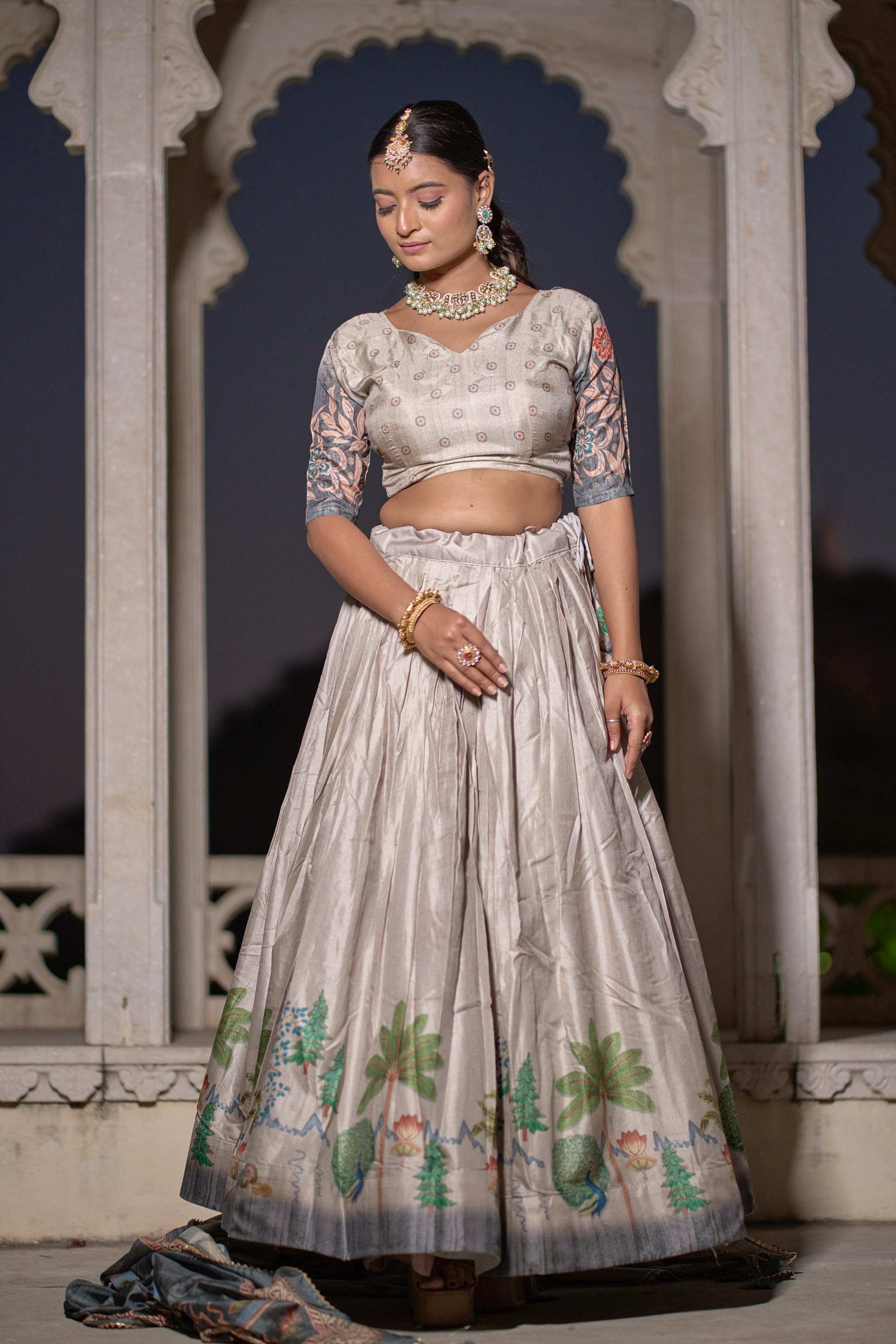 Magnificent Pure Manipuri Silk Printed Lehenga Choli Set - Ethnicwish