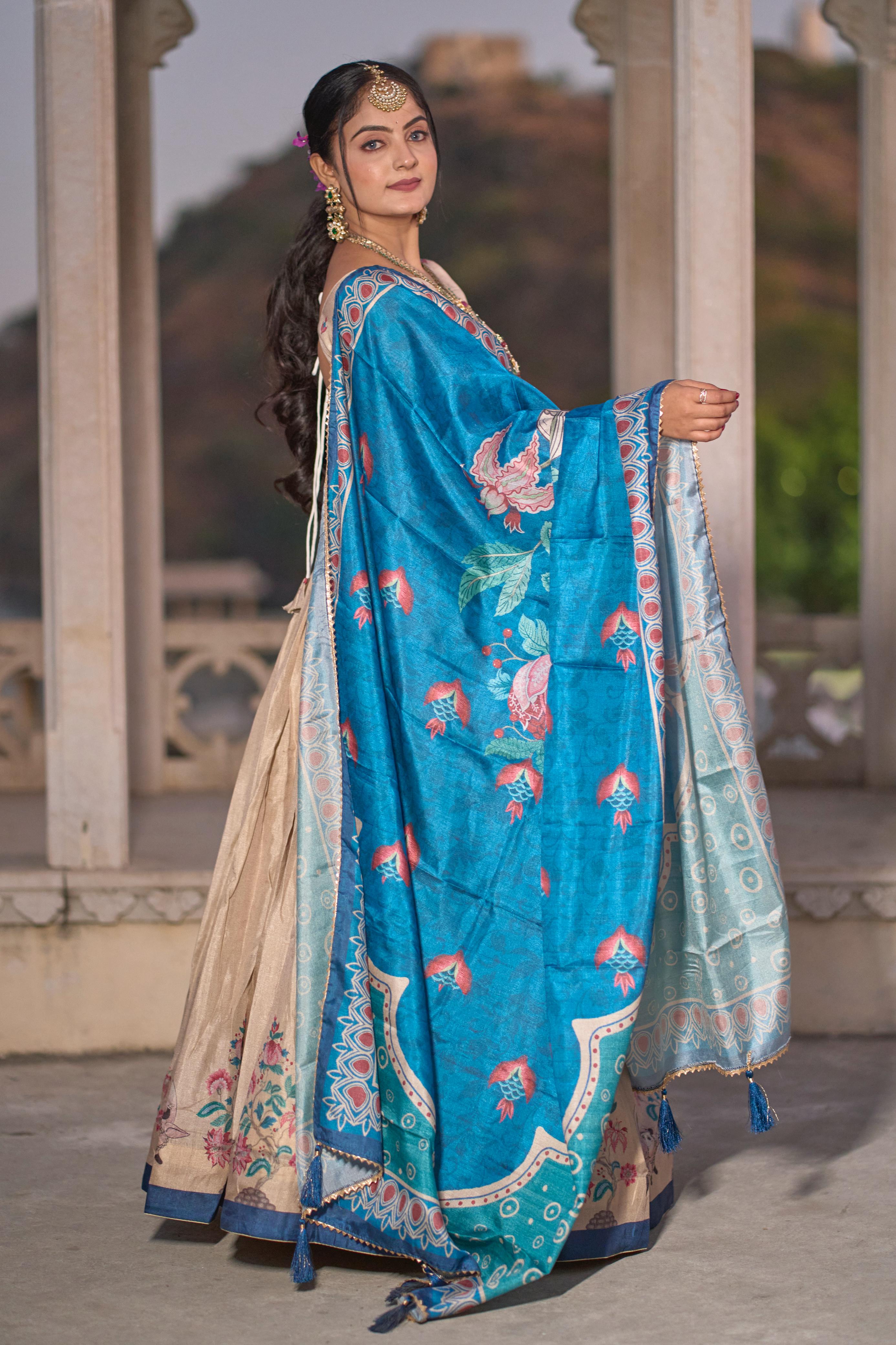 Gorgeous Cream Pure Manipuri Silk Printed Lehenga Choli - Ethnicwish