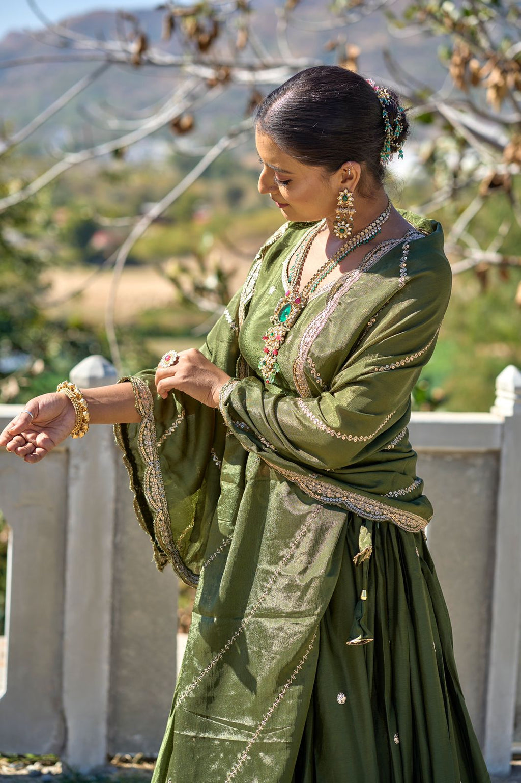 Elegant Chinon Thread Zari Embroidered Lehenga Choli Set - Ethnicwish