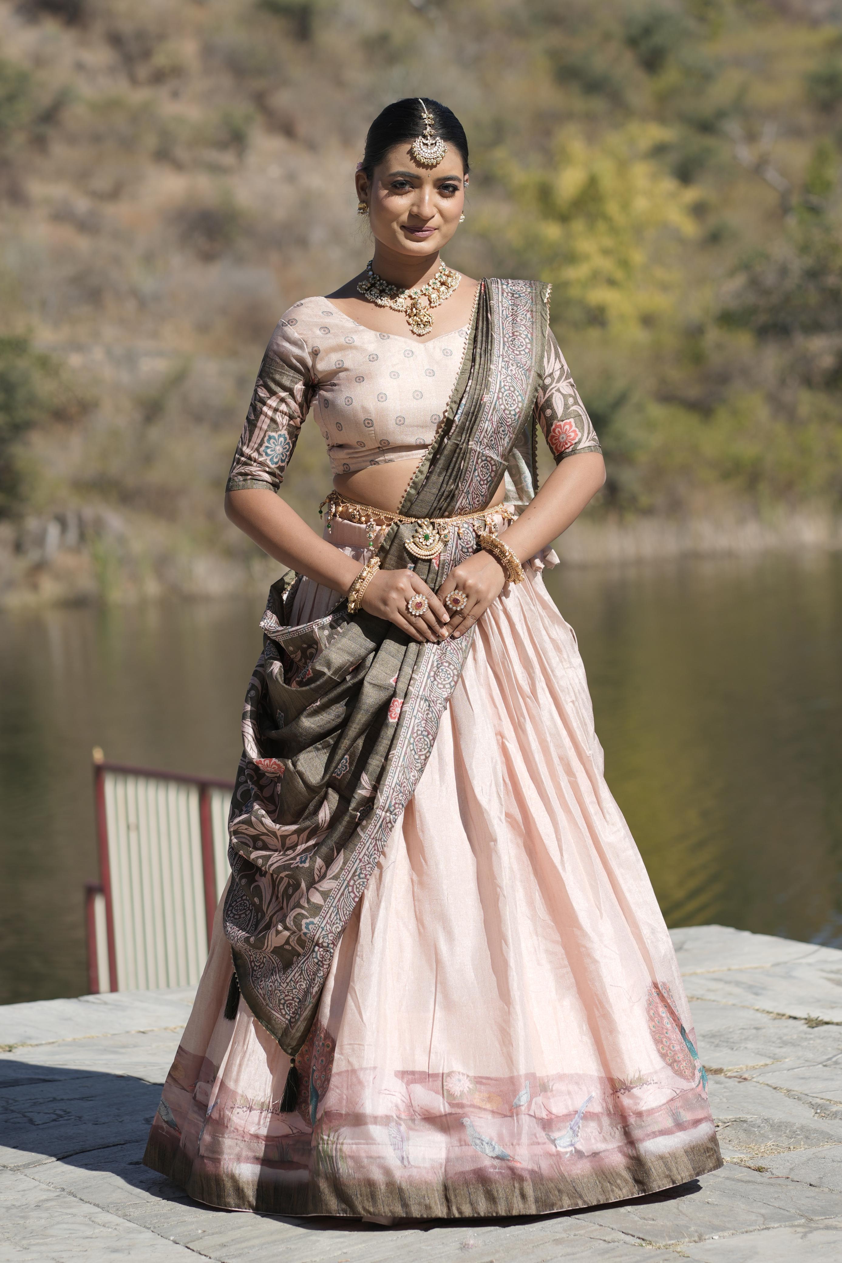 Graceful Pure Manipuri Silk Printed Designer Lehenga Choli Set - Ethnicwish